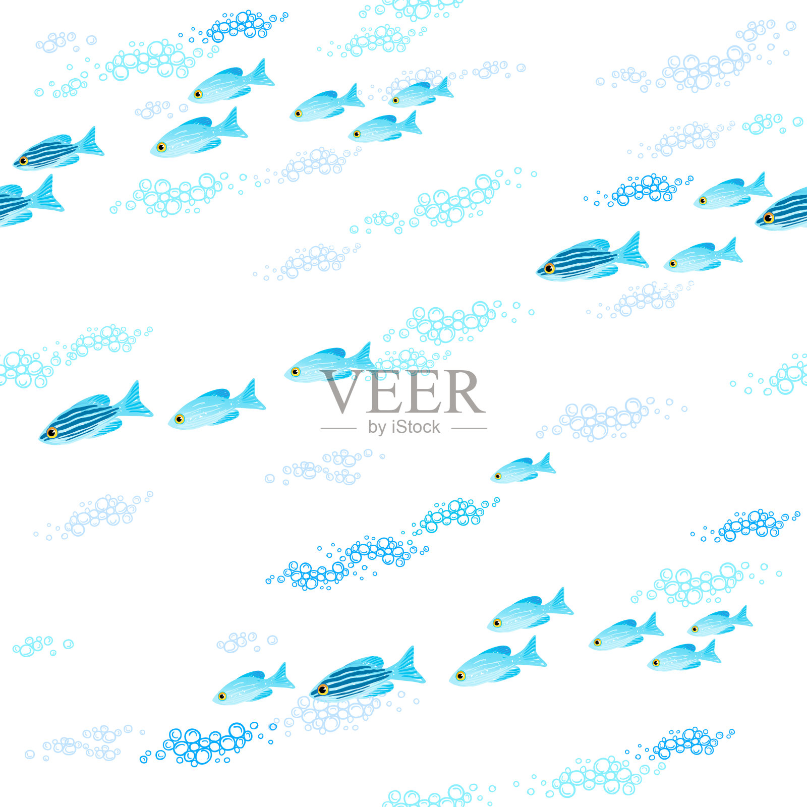 无缝的海洋生活背景与波浪和鱼类。插画图片素材