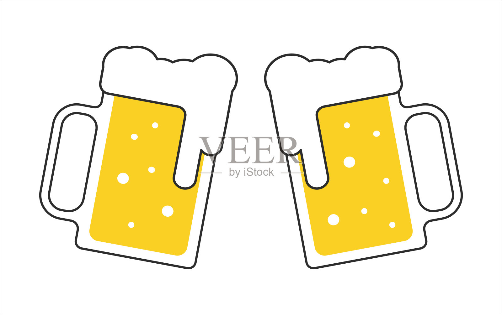 白色背景上有白色泡沫的两个啤酒杯。干杯啤酒杯矢量插图插画图片素材