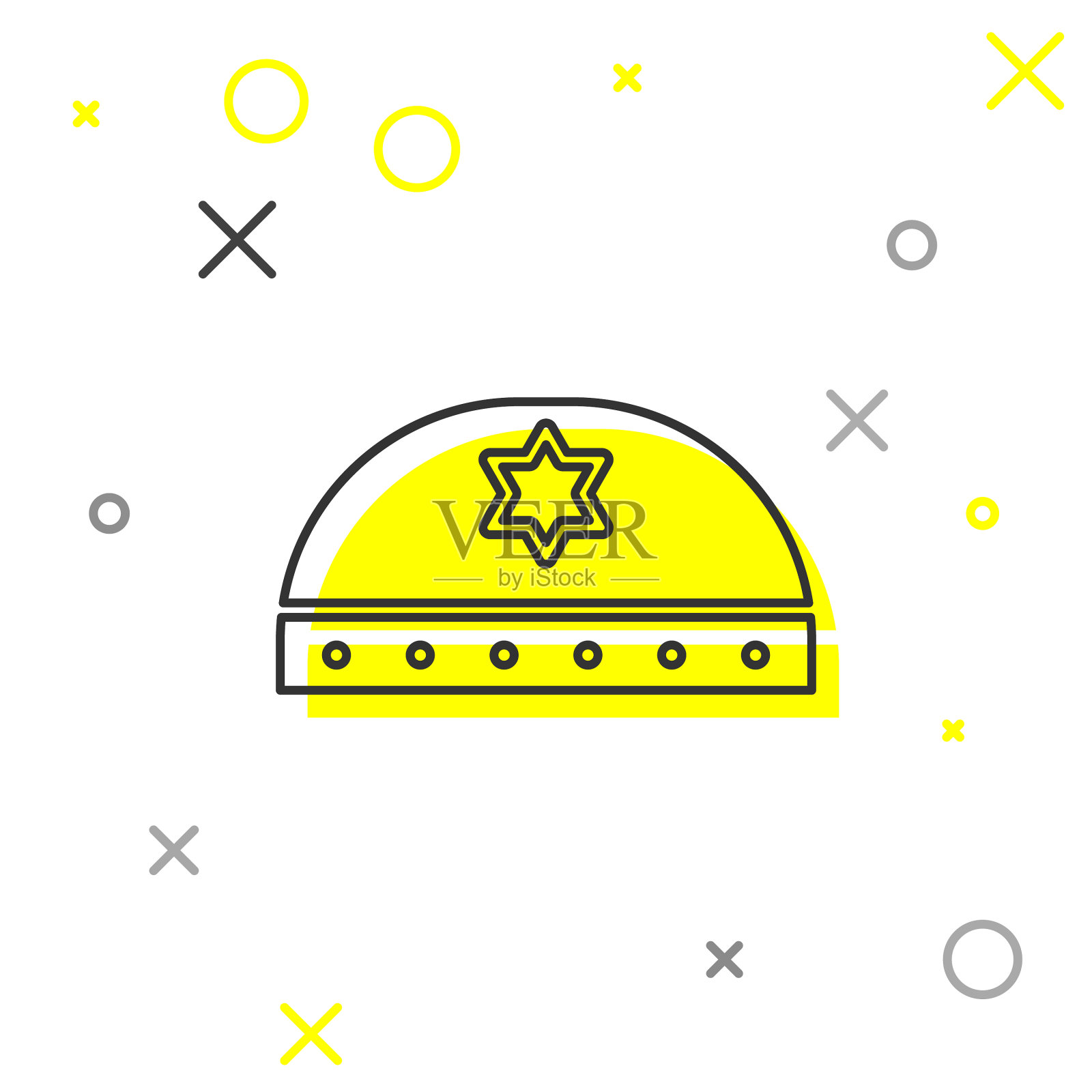 灰色线犹太kippah与明星大卫图标插画图片素材