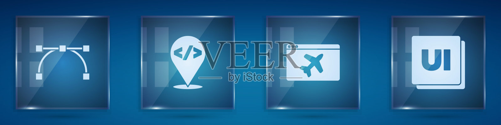 设置Bezier曲线，前端开发，网站模板和UI或UX设计。方形玻璃面板。向量图标素材