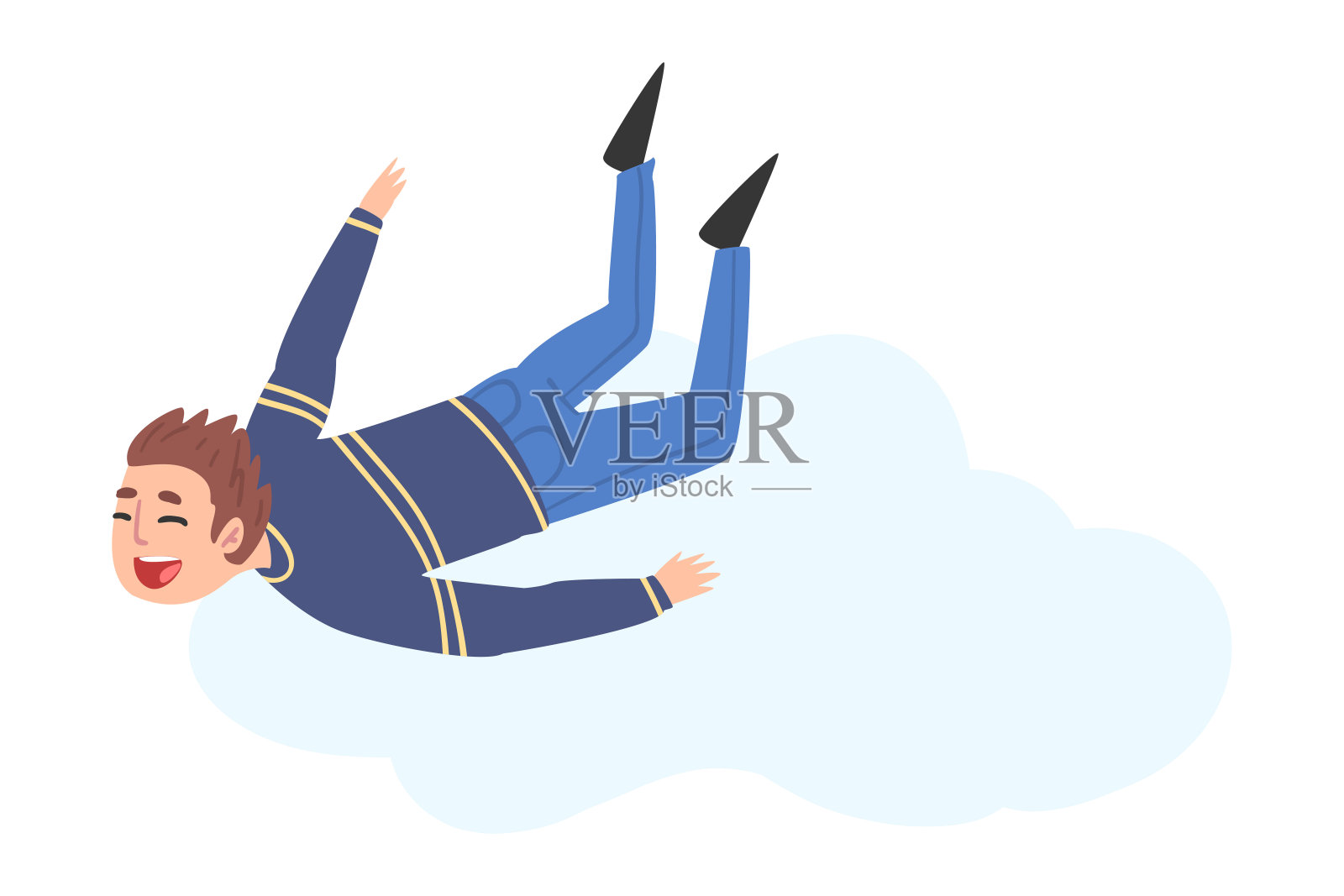 少年飞在天空，快乐的人梦想更高的成就的生活，争取成功卡通风格矢量插图插画图片素材