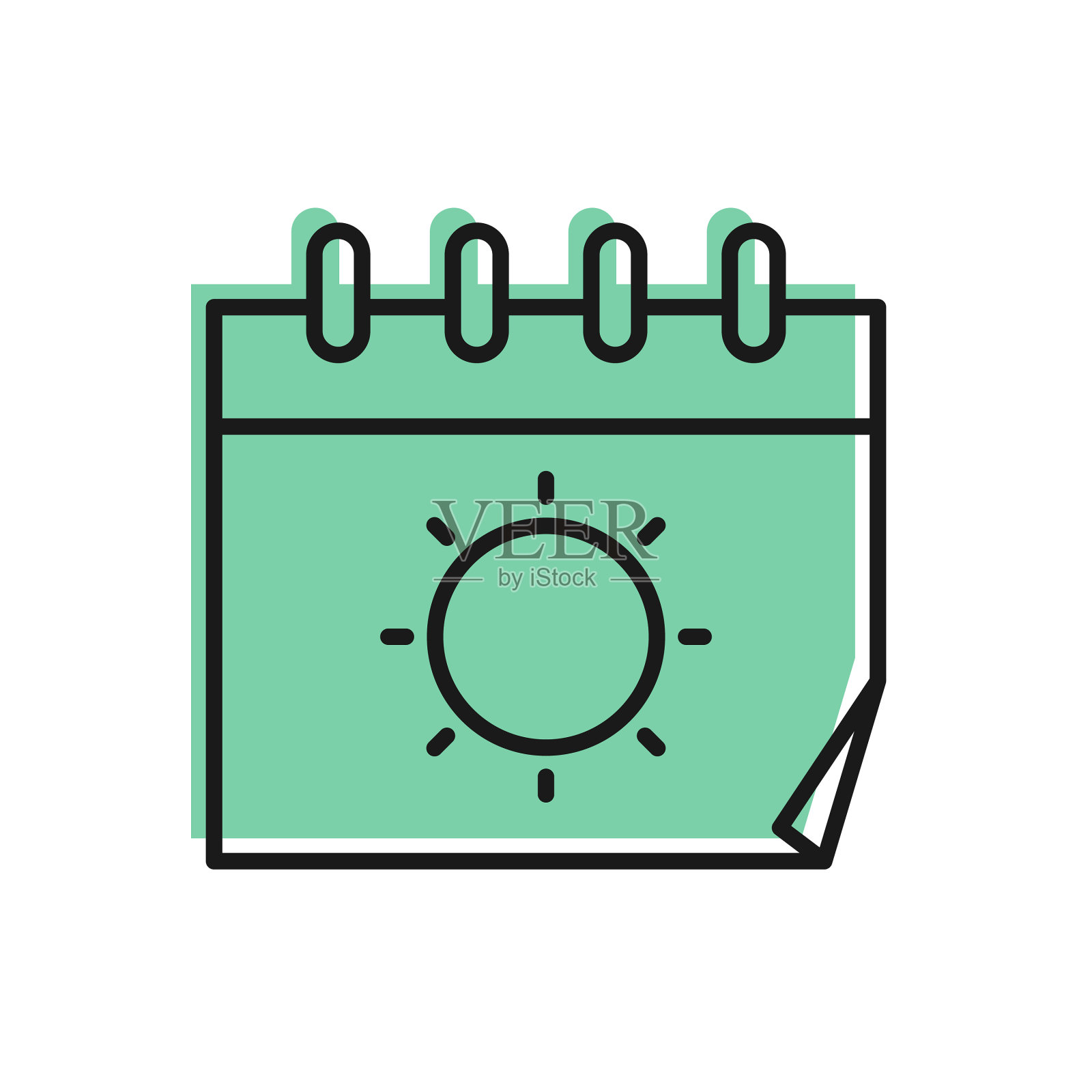 黑线日历和太阳图标孤立在白色上插画图片素材