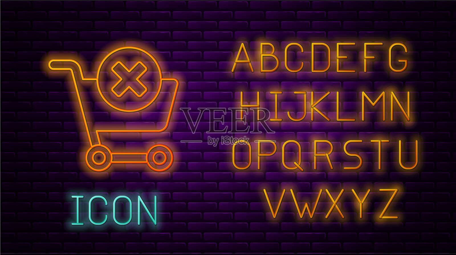 发光的霓虹灯线删除购物车图标插画图片素材