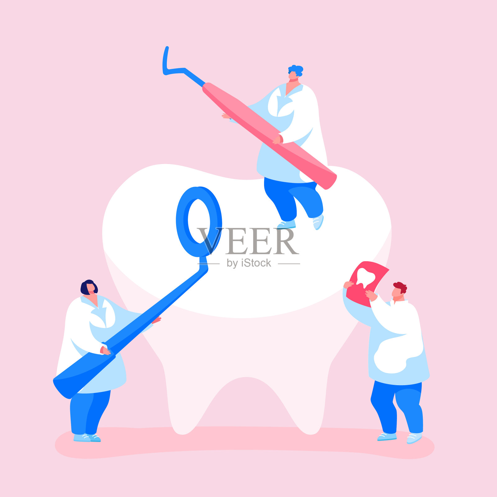 小牙医扮演着检查牙齿是否有龋齿的角色插画图片素材