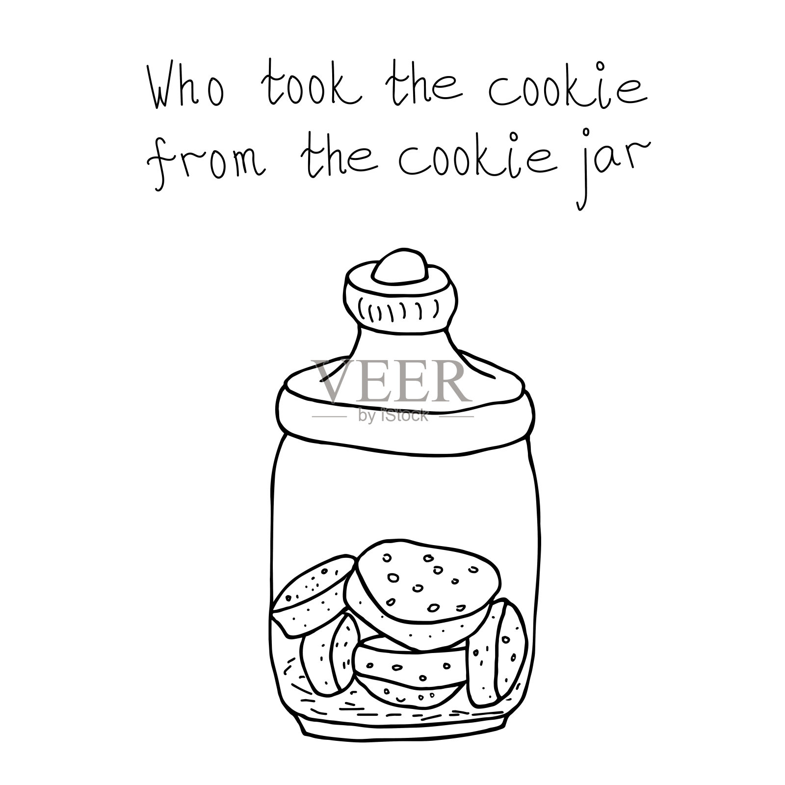 装饼干的饼干罐。艺术可爱的卡通涂鸦素描插图插画图片素材