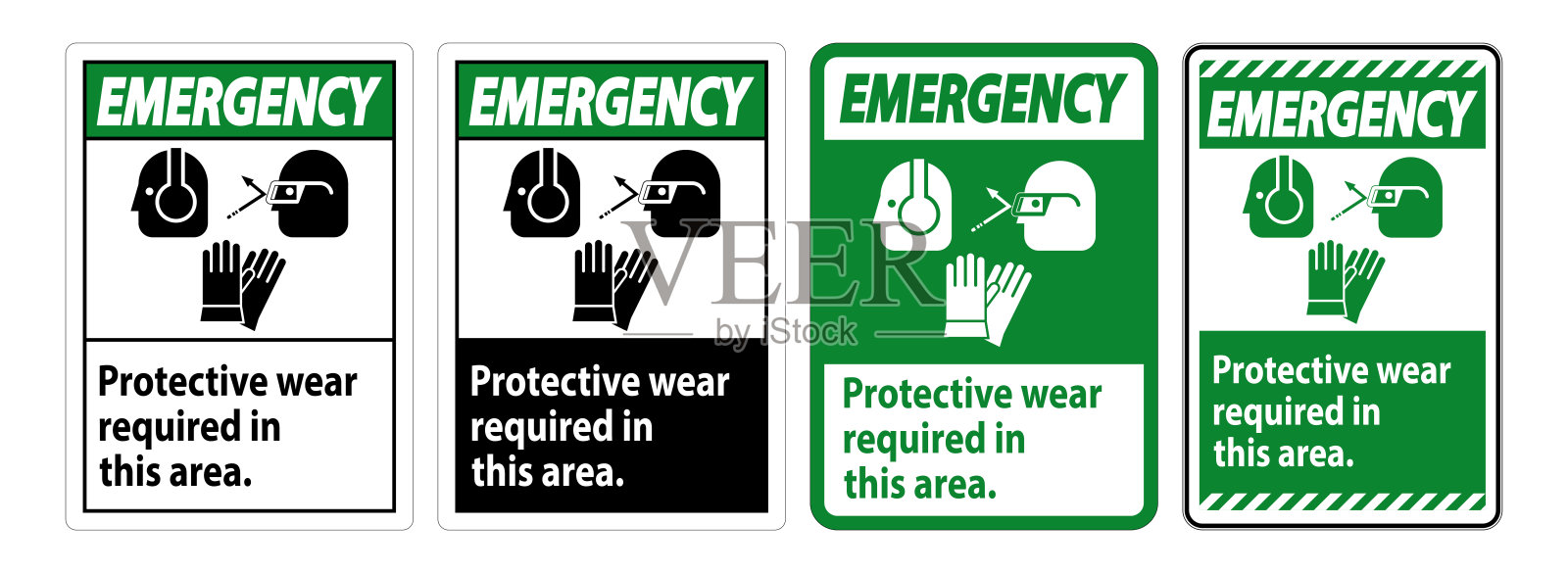 紧急标志在此区域佩戴有个人防护用品标志的防护设备插画图片素材