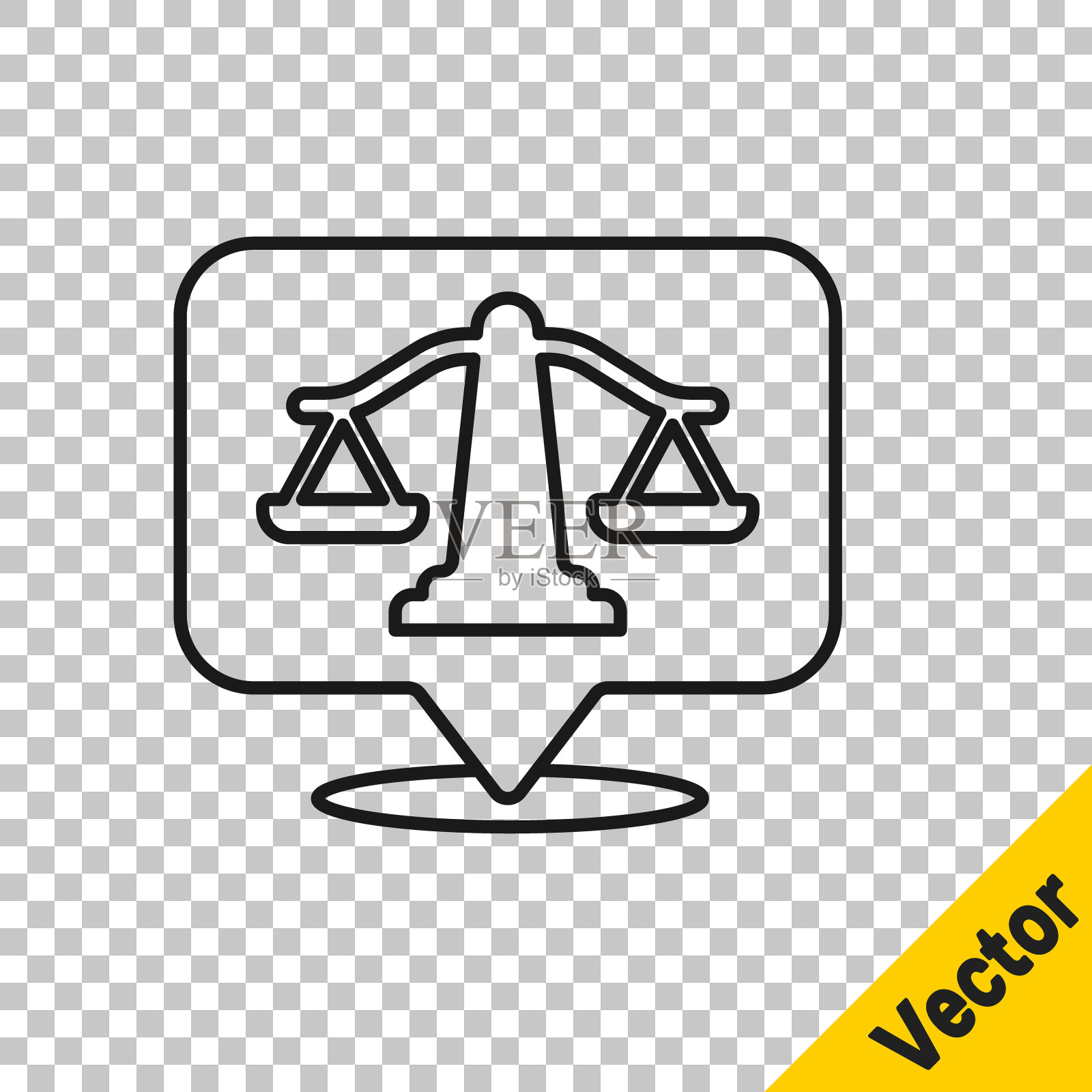 黑线正义的刻度图标孤立在透明的背景。法院的符号。资产规模的迹象。向量插画图片素材
