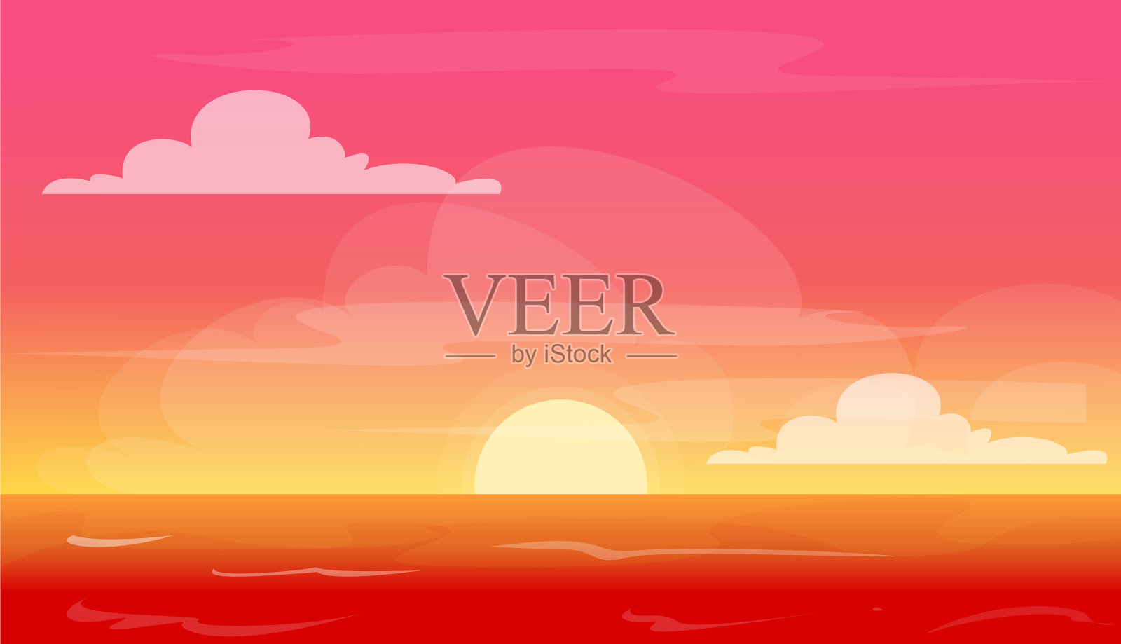 日落在海滩红色的天空插画图片素材