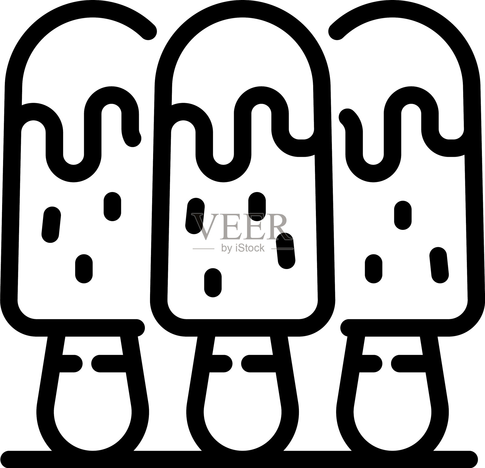 三个冰淇淋上的棒状图标轮廓风格插画图片素材