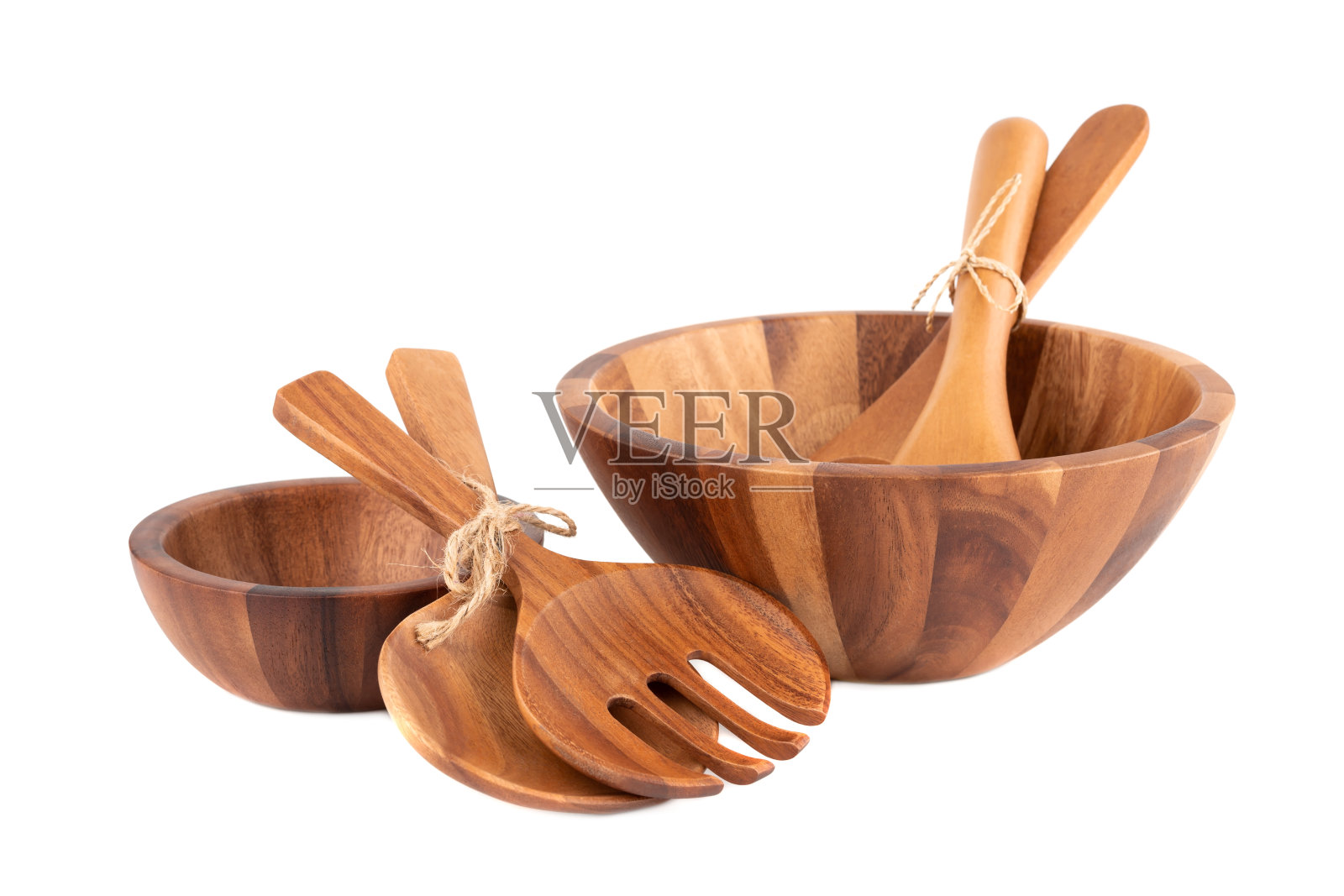 木碗、木勺和木叉照片摄影图片