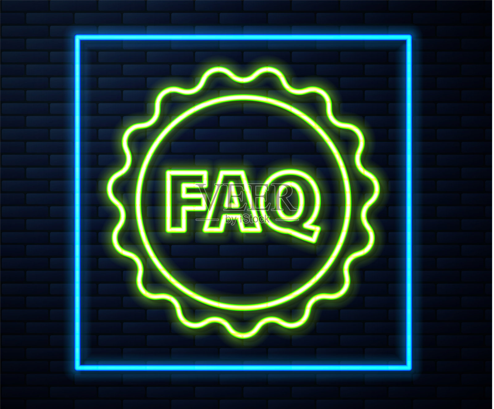 发光霓虹灯线标签与文本FAQ信息插画图片素材