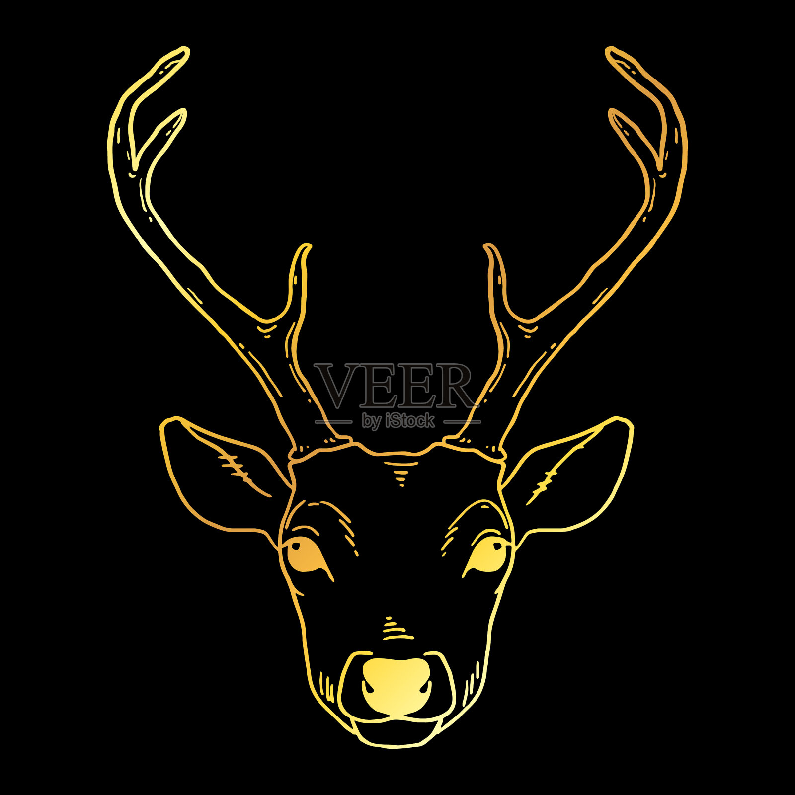 手画鹿头部落风格插画图片素材