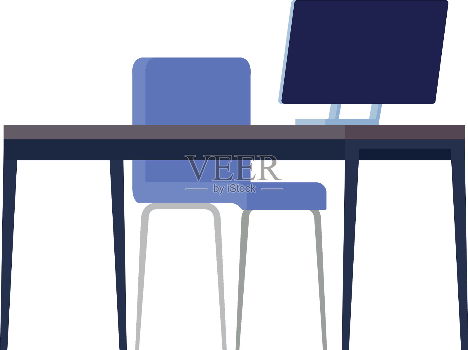 电脑在桌子上，椅子在白色的背景上设计元素图片