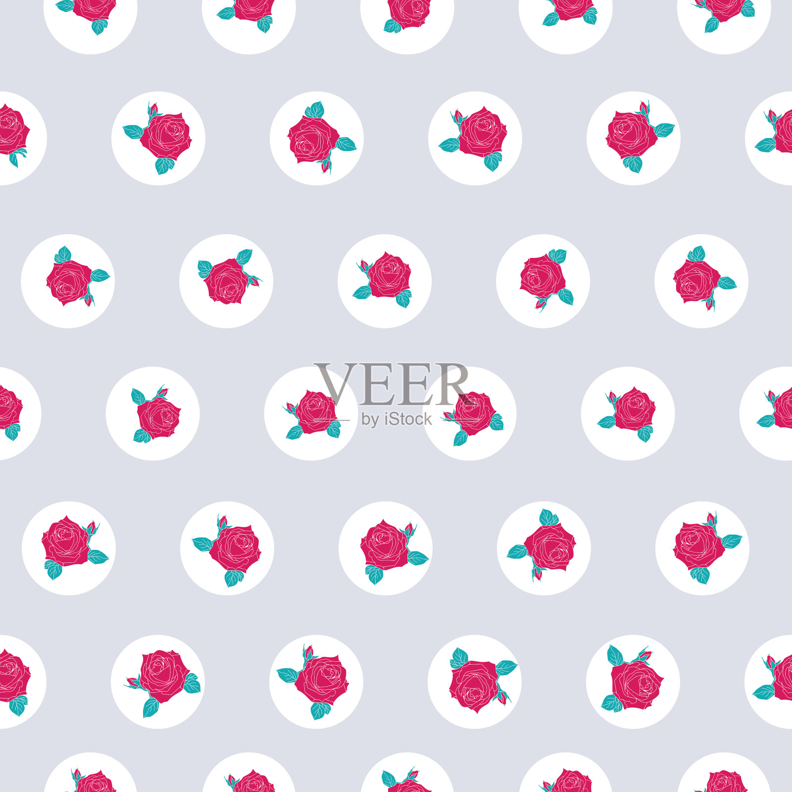 红色玫瑰现代花叶波尔卡灰色背景插画图片素材