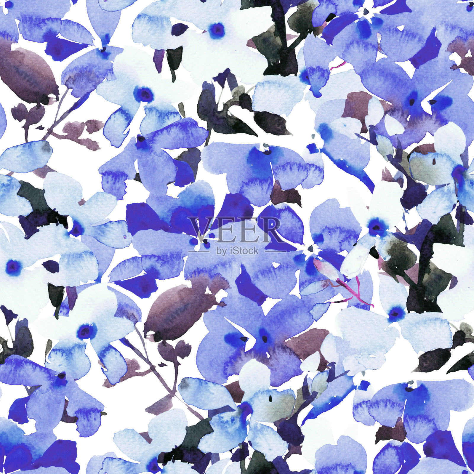 大田花无缝图案。花的盛开。装饰植物结构。水彩背景与花瓣。面料和纺织品的亮丽时尚设计。插画图片素材