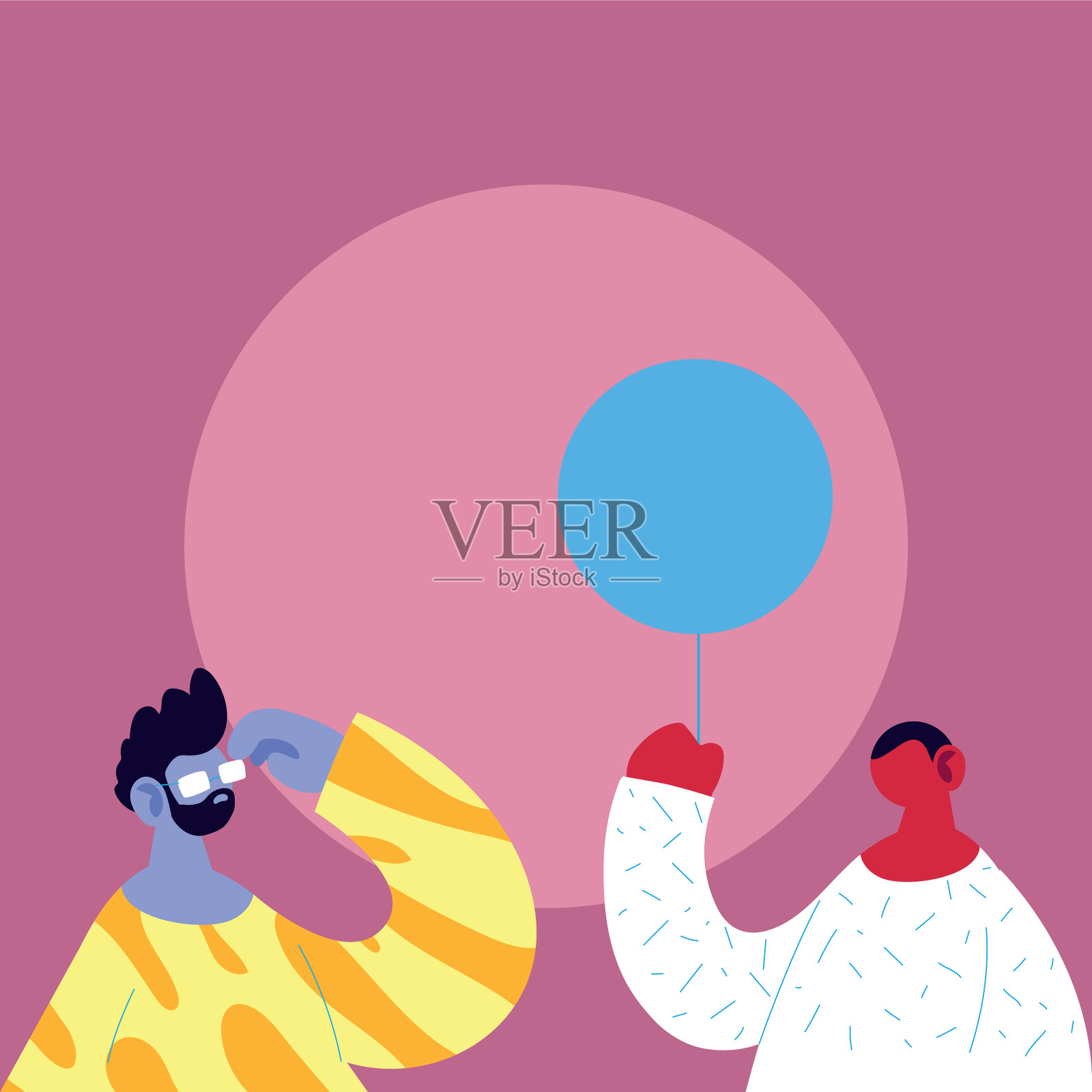 父子卡通气球设计插画图片素材