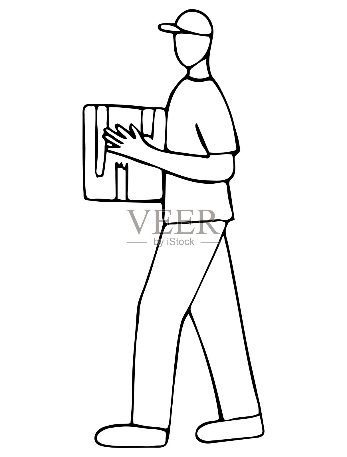 向量孤立的元素。送包裹的人。送货上门。插画图片素材