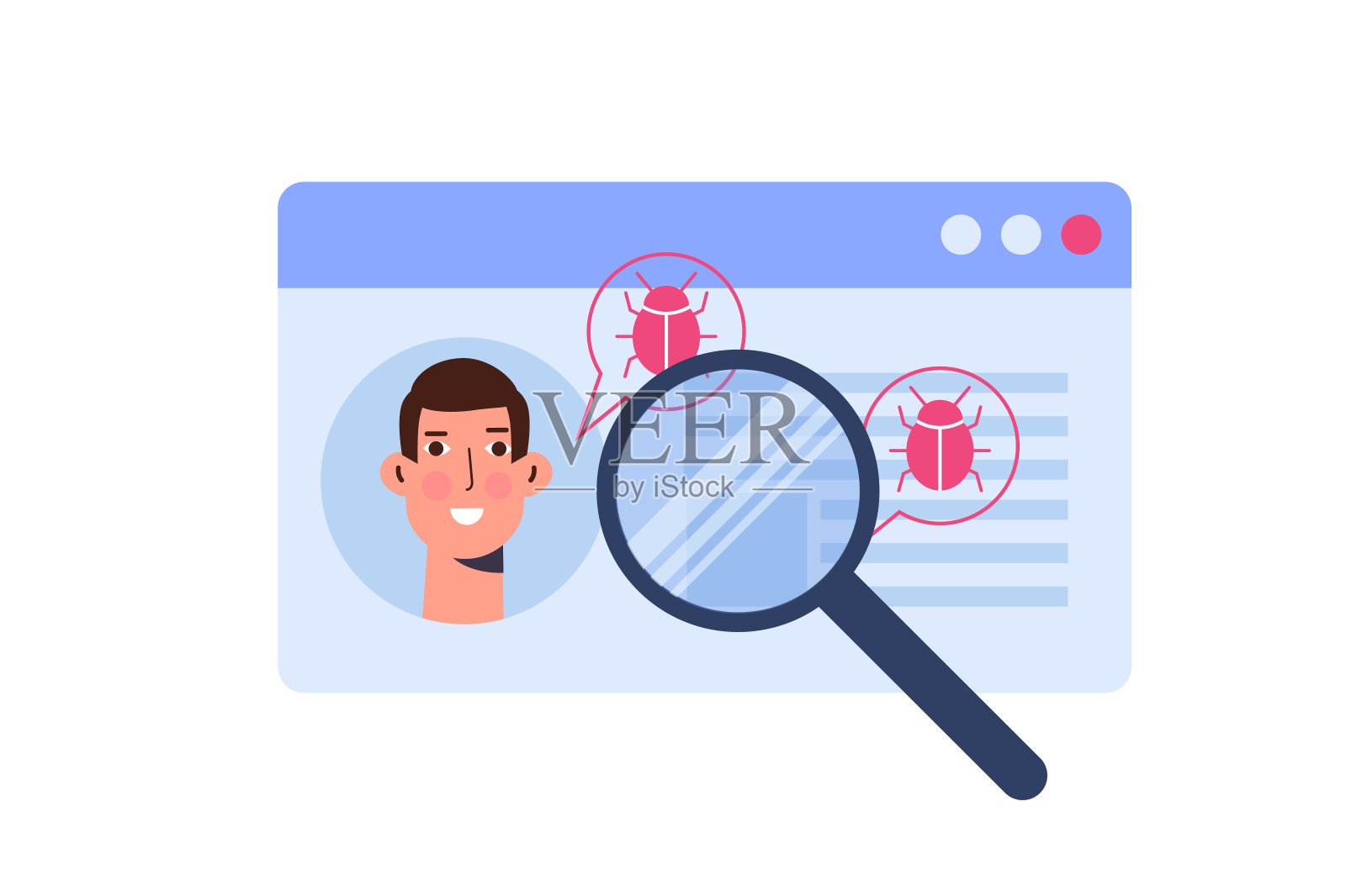 漏洞和漏洞搜索或扫描，发现恶意软件的概念。矢量插图。插画图片素材