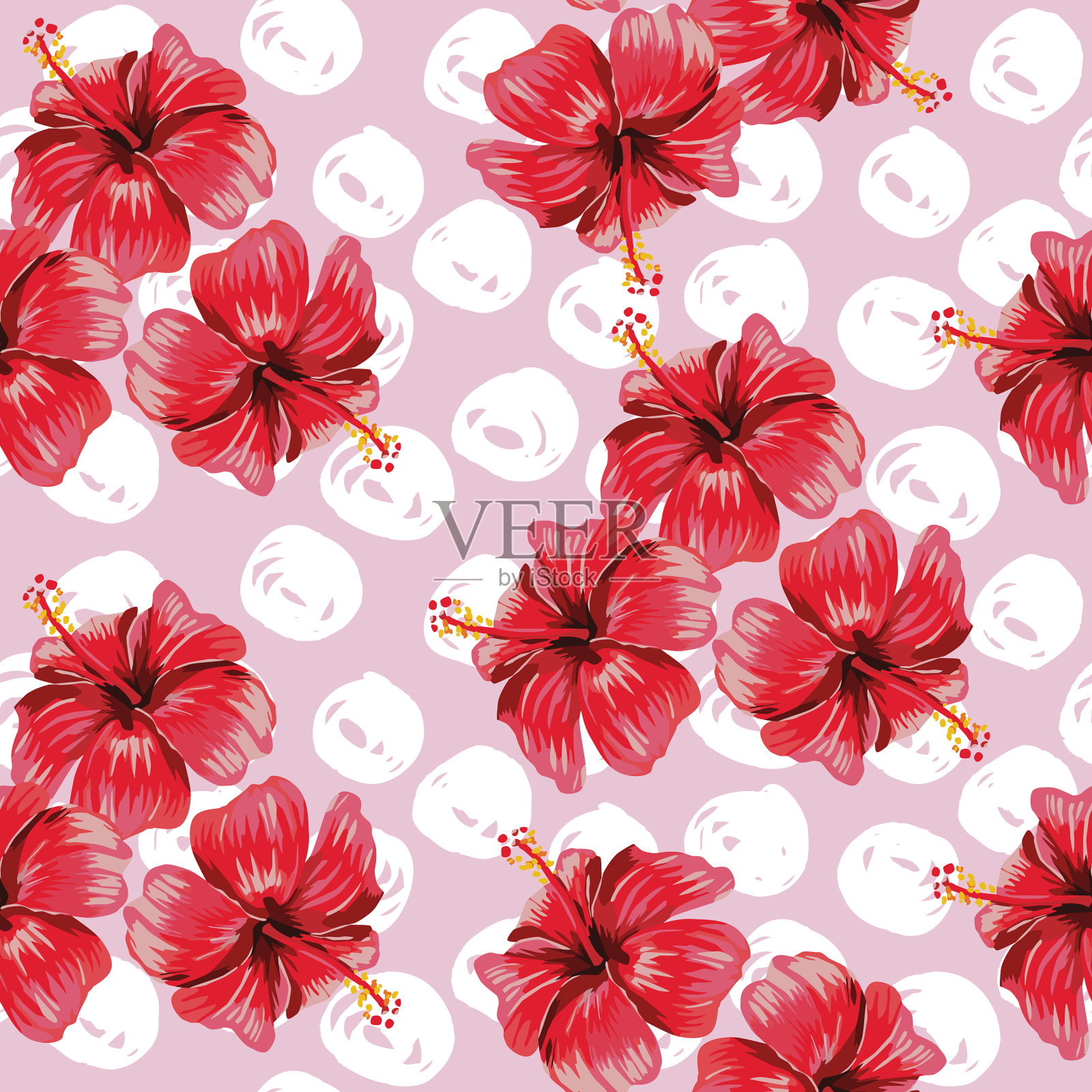 芙蓉无缝图案粉红色背景插画图片素材