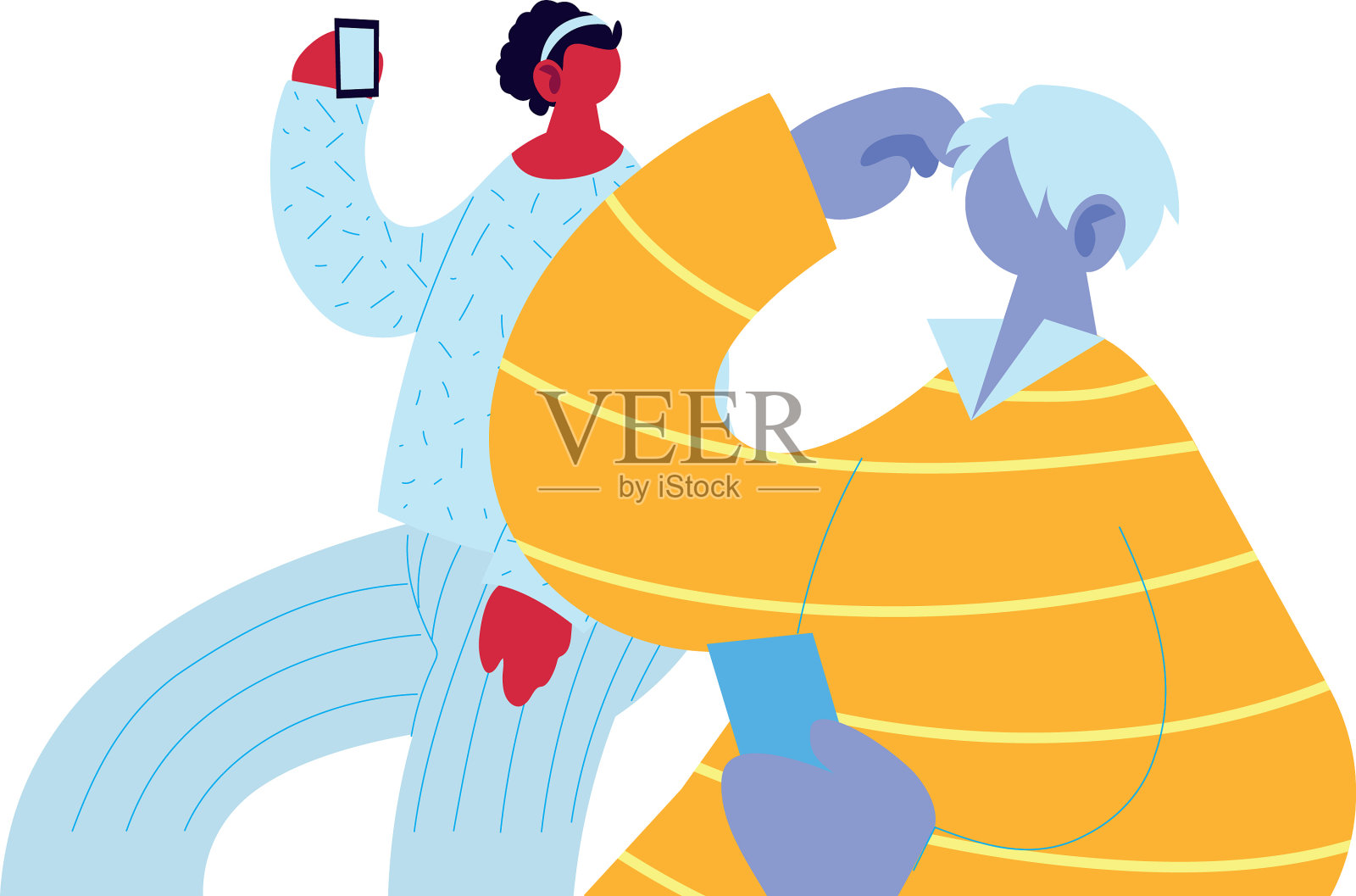 智能手机上的男人和女人卡通插画图片素材