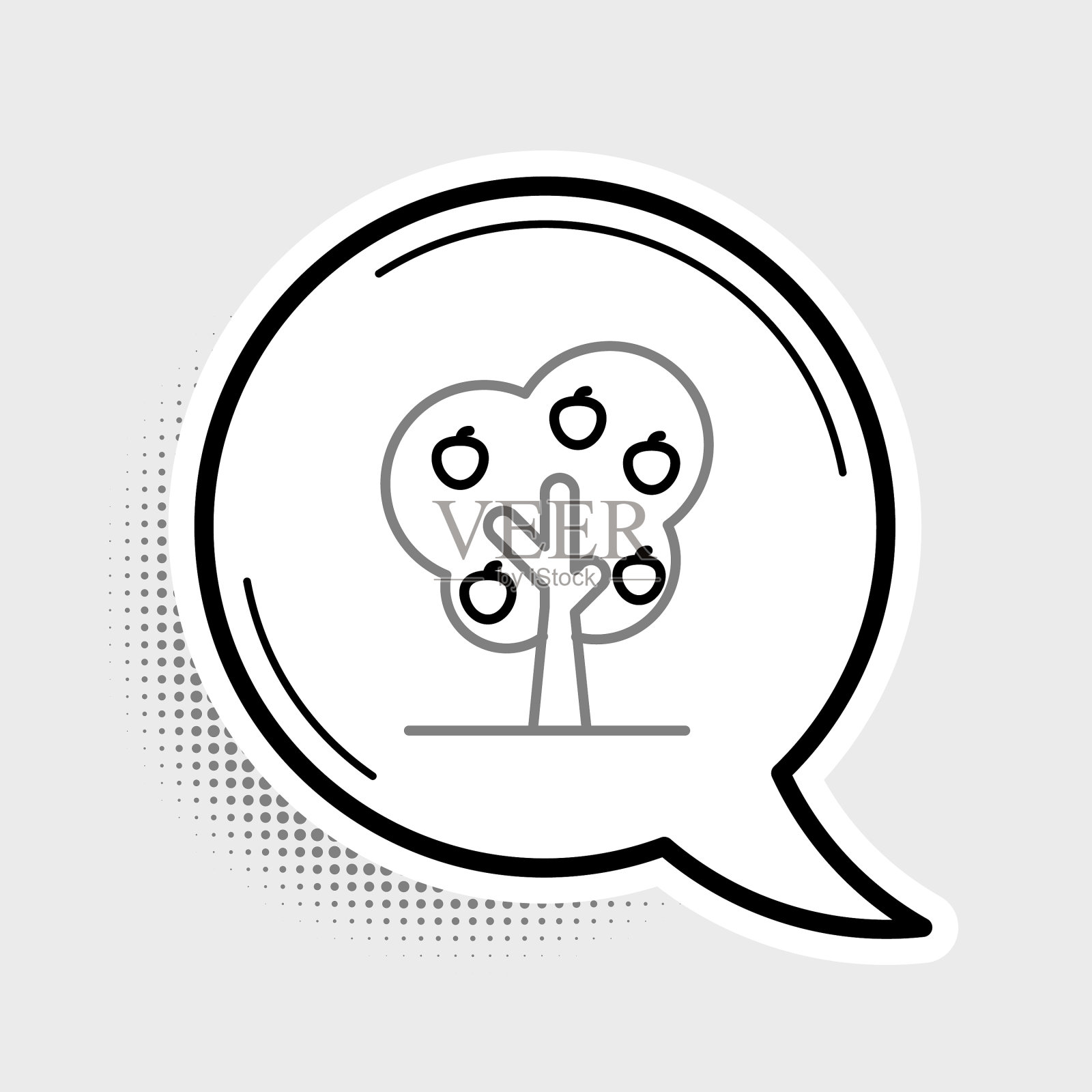 线树与苹果图标孤立在灰色插画图片素材