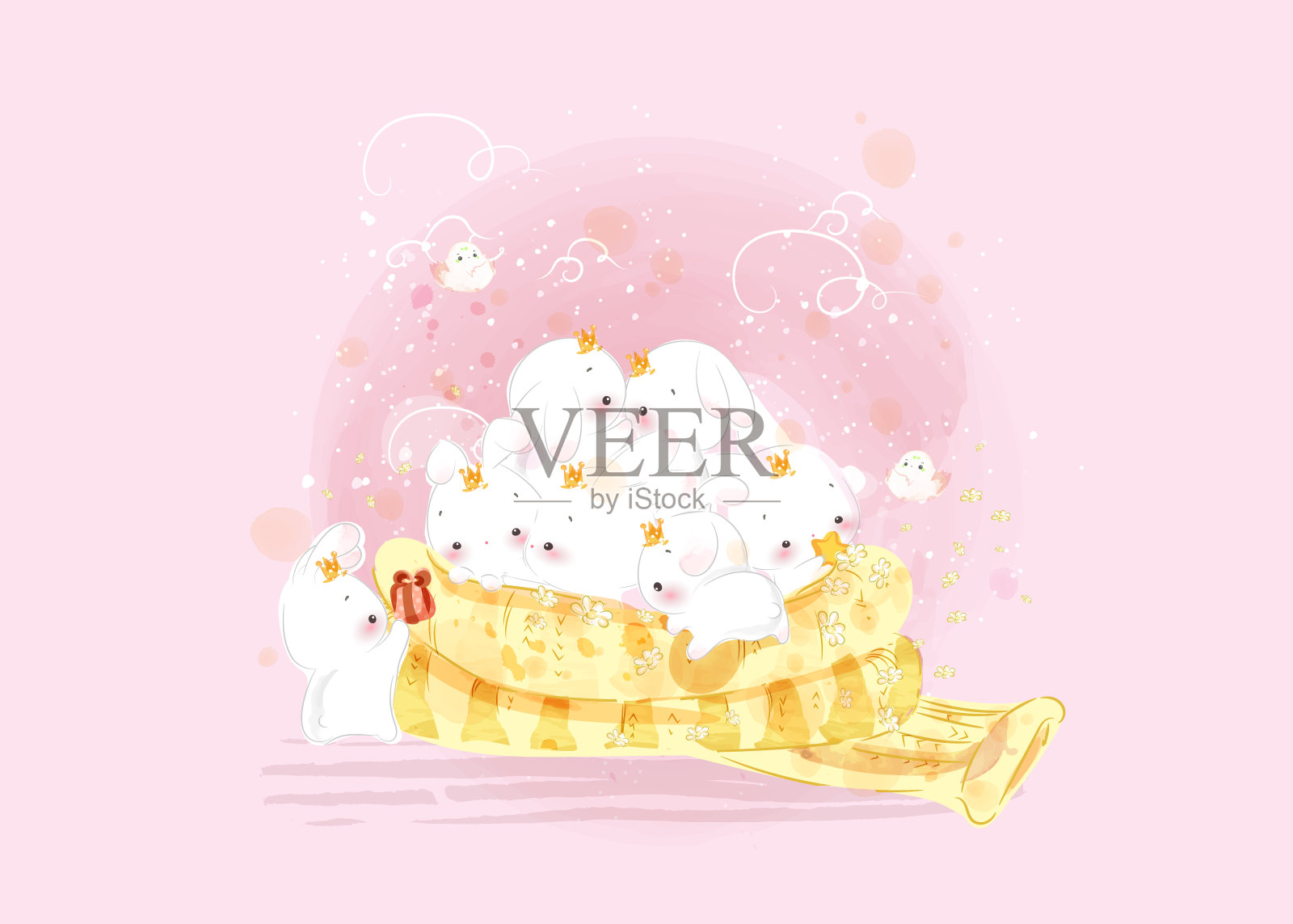 可爱的动物在水彩画风格插画图片素材