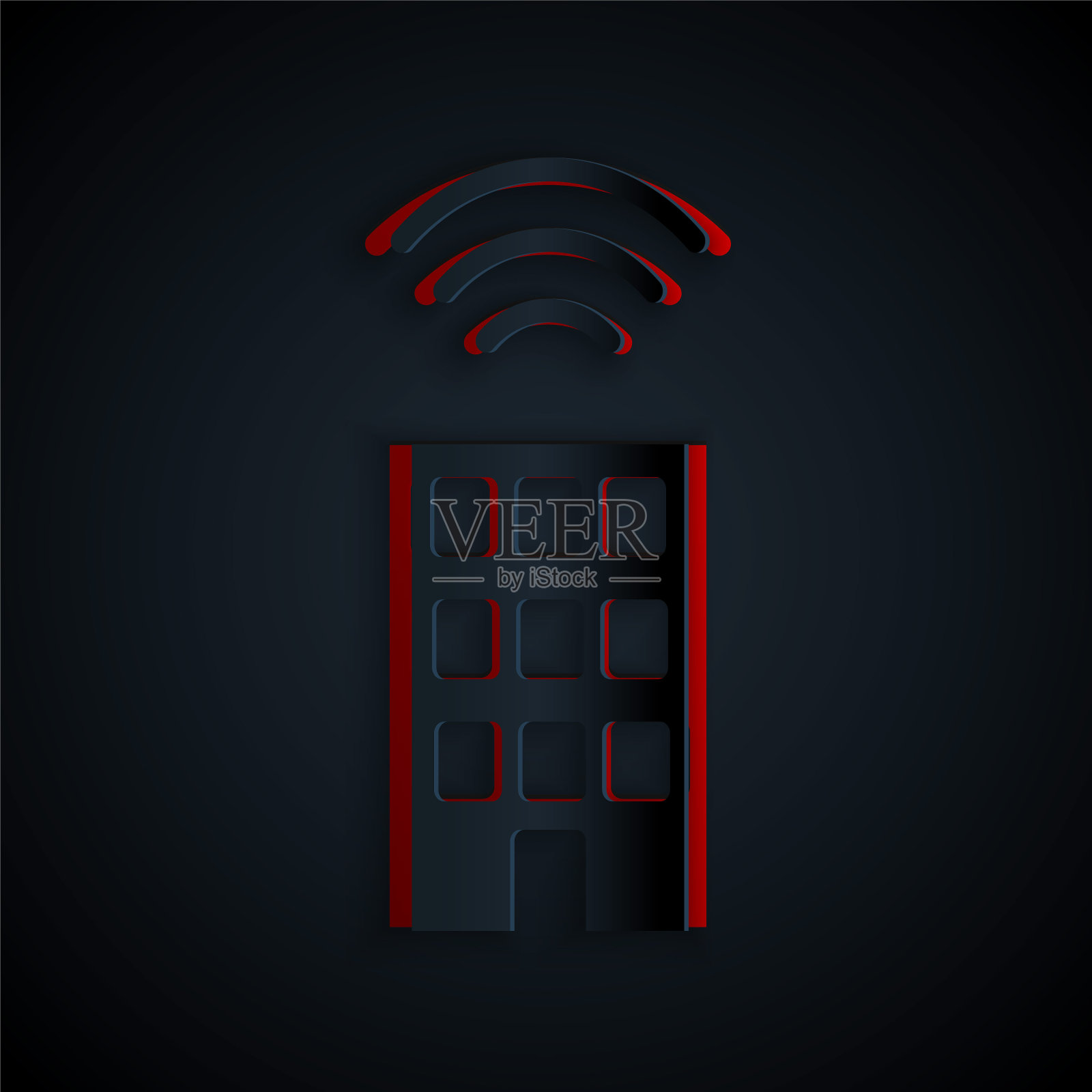 剪纸智能家居与无线图标隔离在黑色背景。远程控制。物联网概念与无线连接。纸艺术风格。向量插画图片素材