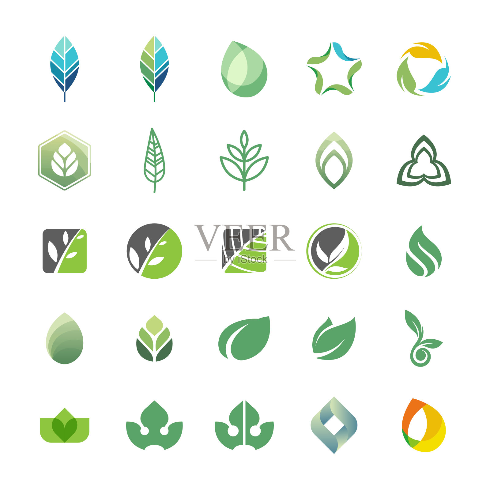 绿叶标志集养生美容spa，象征莲花养生冥想美容奢侈女性天然健身瑜伽设计元素图片