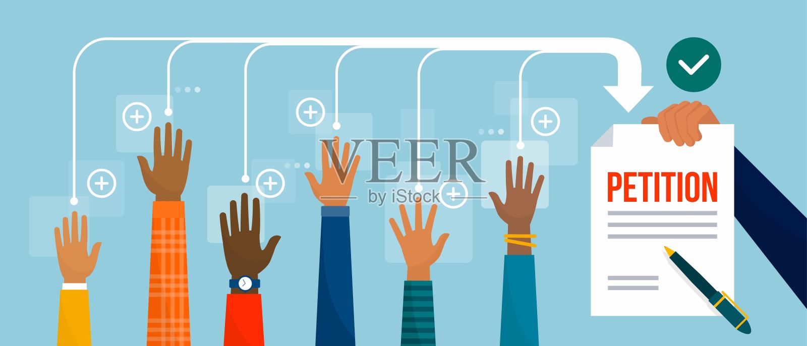 一群在请愿书上签名的人插画图片素材