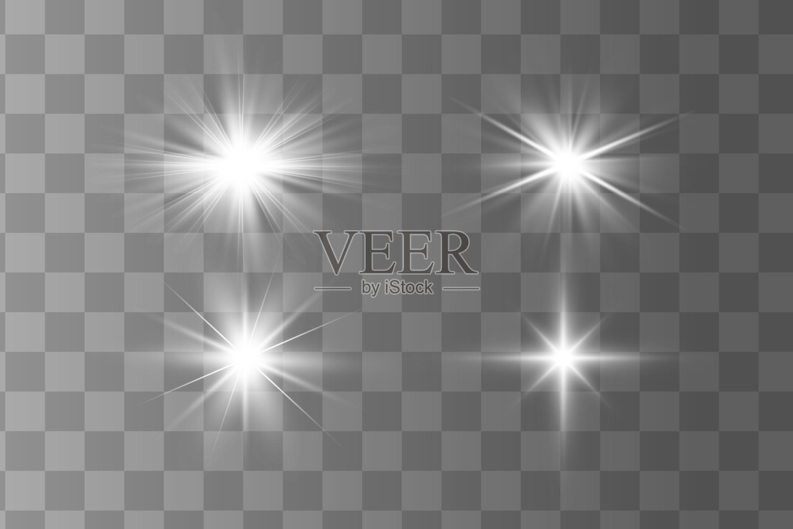 白色发光的光在透明的背景上爆炸。闪闪发光的神奇尘埃颗粒。明亮的恒星。透明的阳光，明亮的闪光。向量闪光。使闪光集中插画图片素材