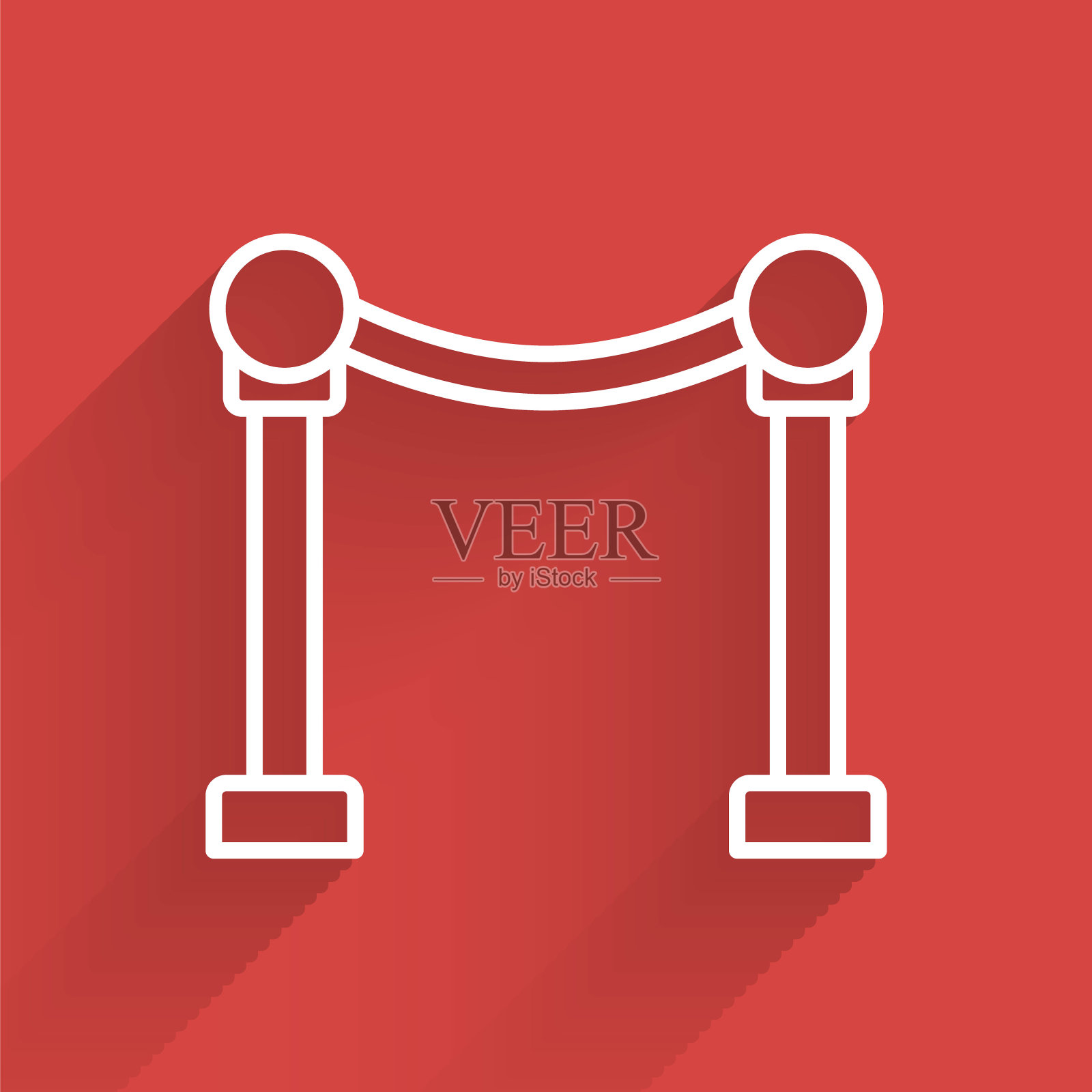 白色线绳障图标与长影子隔离。VIP活动，奢华庆典。名人聚会入口。向量插画图片素材