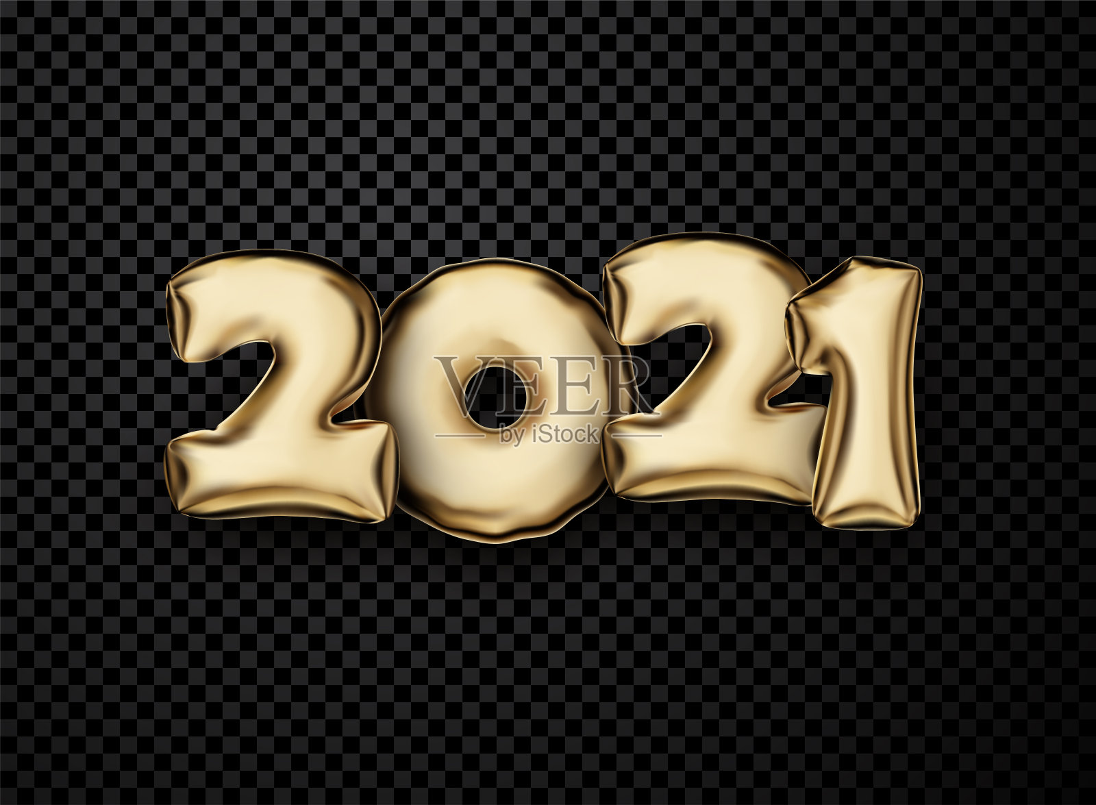 金箔气球2021签字透明背景。插画图片素材