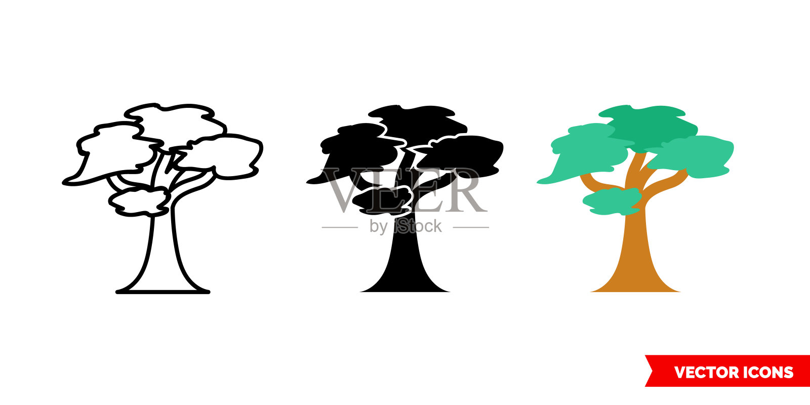 金合欢图标有三种颜色，黑色和白色，轮廓。孤立向量符号符号插画图片素材