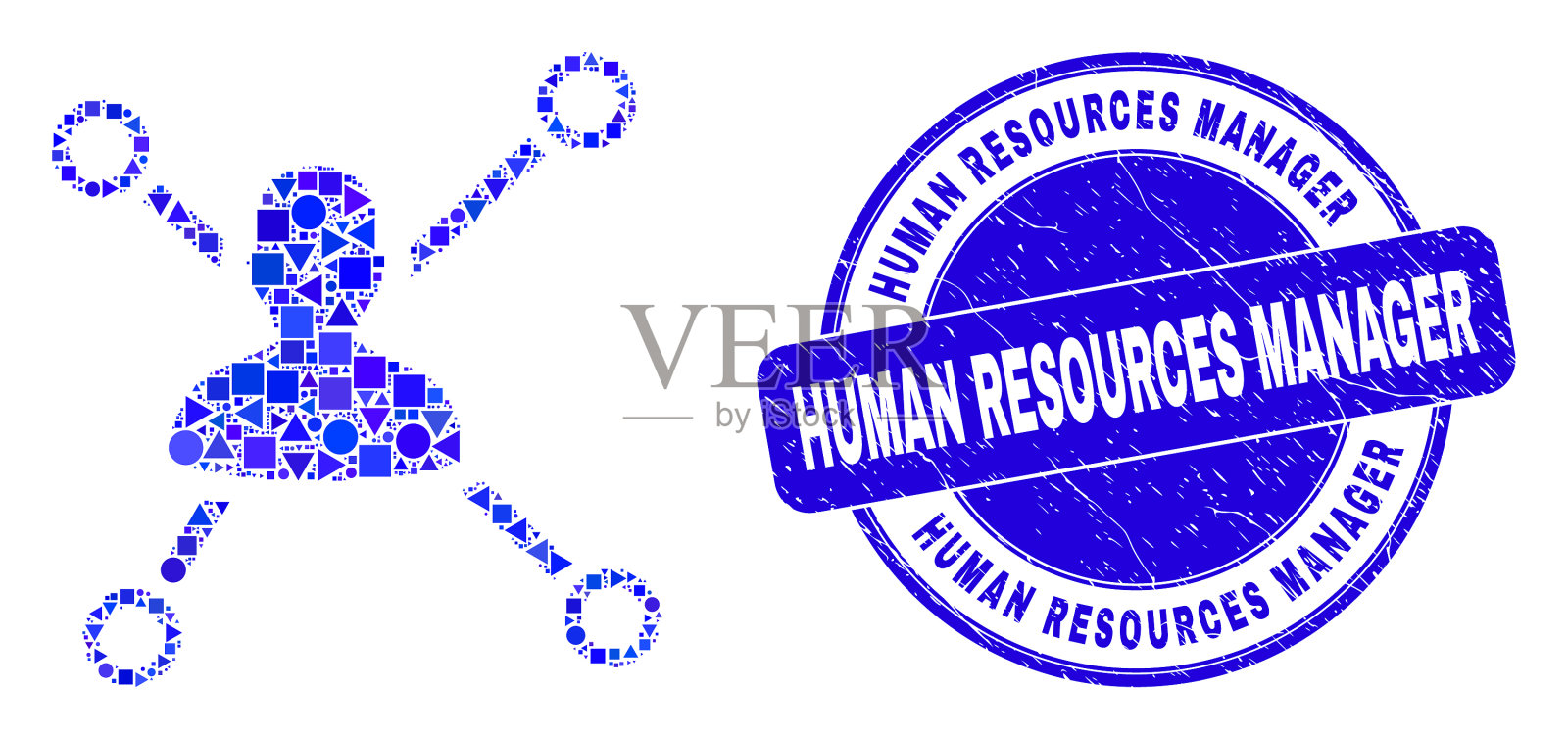 蓝色垃圾人力资源经理印章印章和插画图片素材