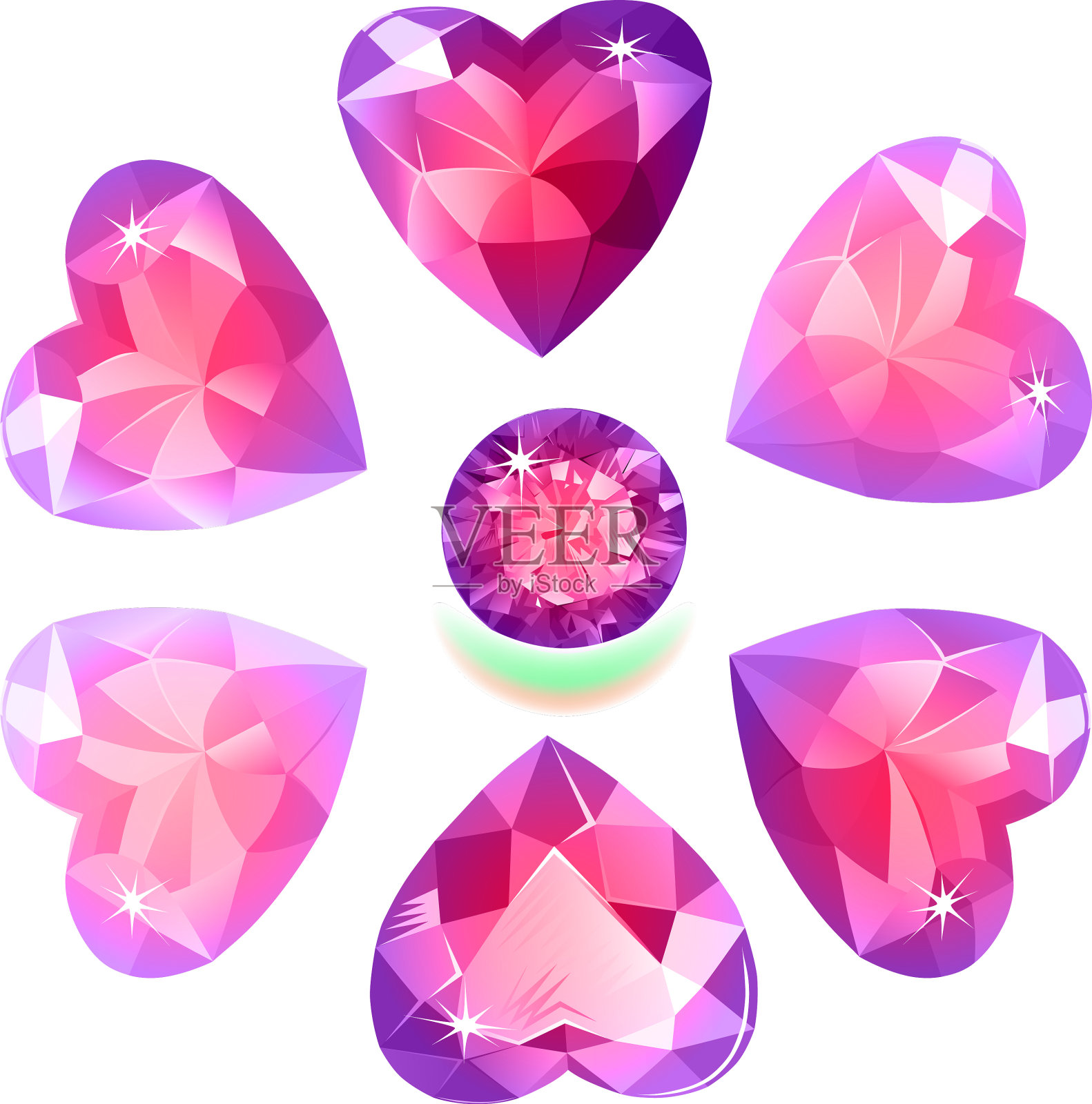心切割宝石形状设置孤立在白色图标素材