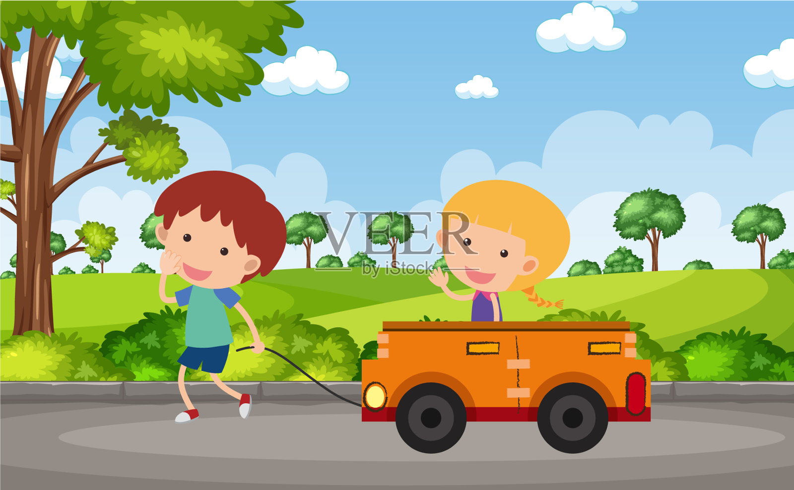 背景场景:孩子们在公园里玩耍插画图片素材