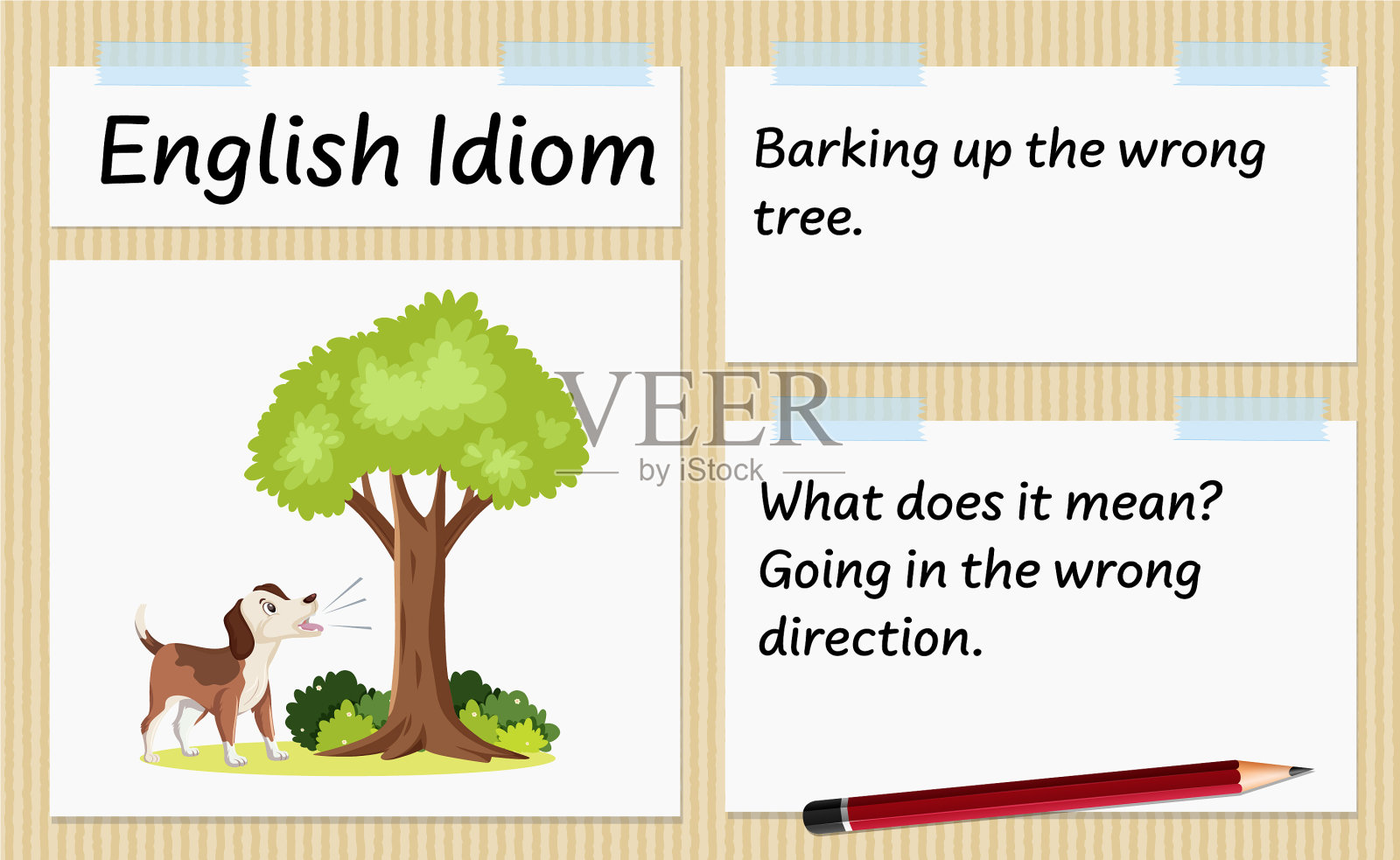 英语成语吠叫错误的树模板插画图片素材