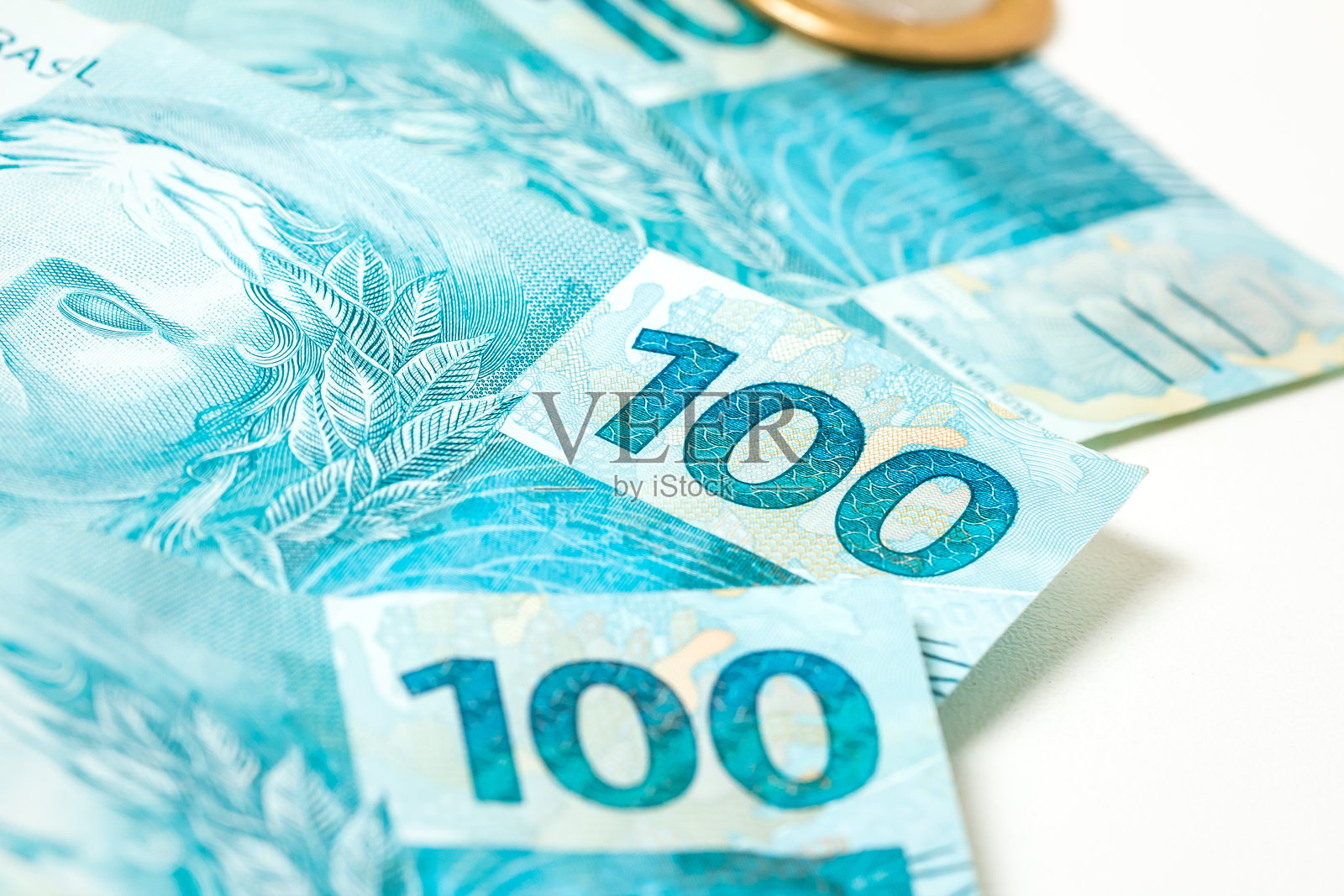 巴西货币。钱，钱，巴西，雷亚尔，100雷亚尔。照片摄影图片