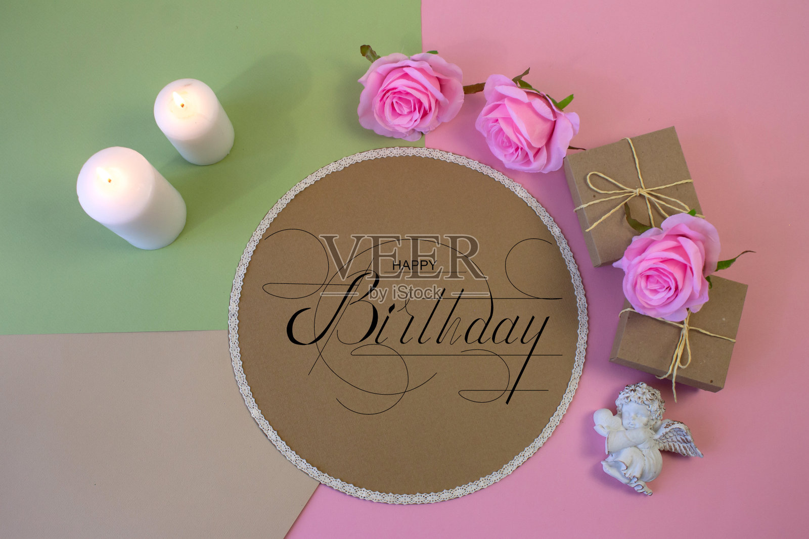 明信片，互联网横幅，平躺着一个生日问候，与题词-生日快乐照片摄影图片