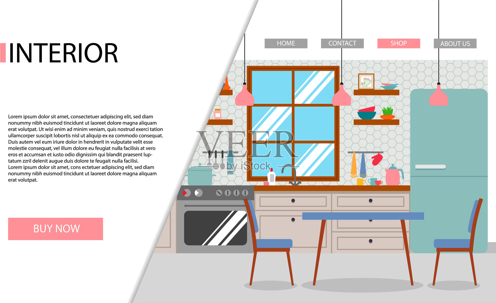 内部一个厨房插画图片素材