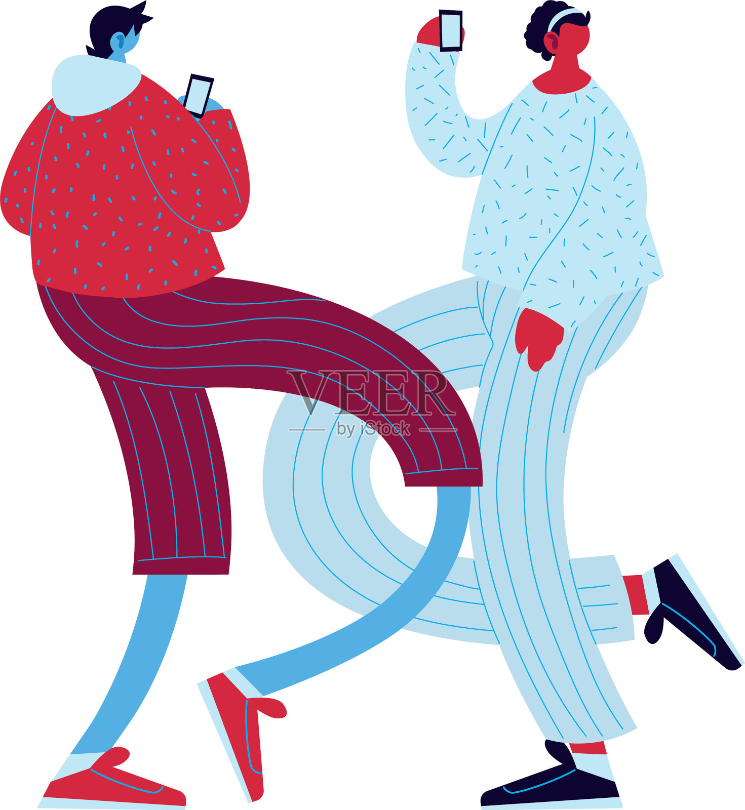 智能手机上的男人和女人卡通设计元素图片