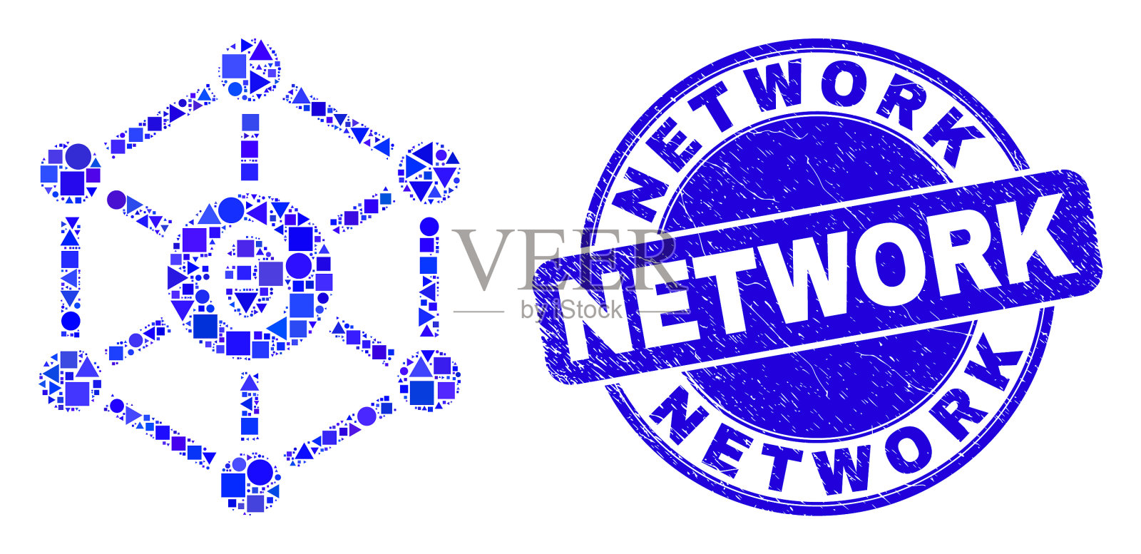 蓝色划网印章和欧元网图标素材