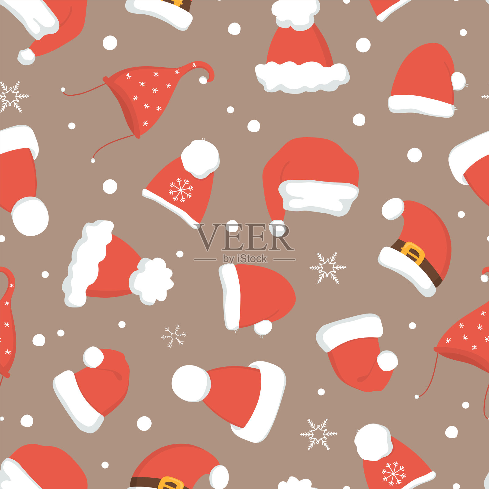 圣诞老人帽无缝圣诞图案。插画图片素材