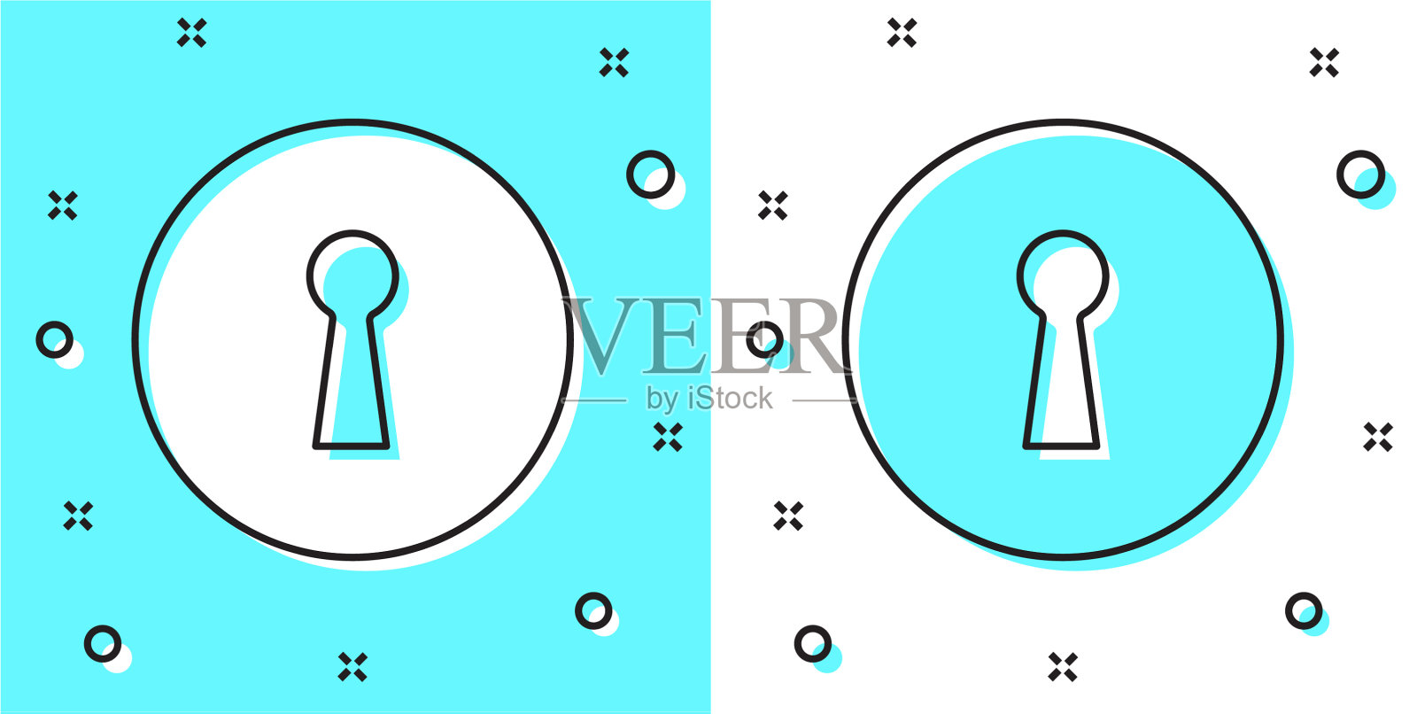 黑线锁眼图标隔离在绿色和插画图片素材