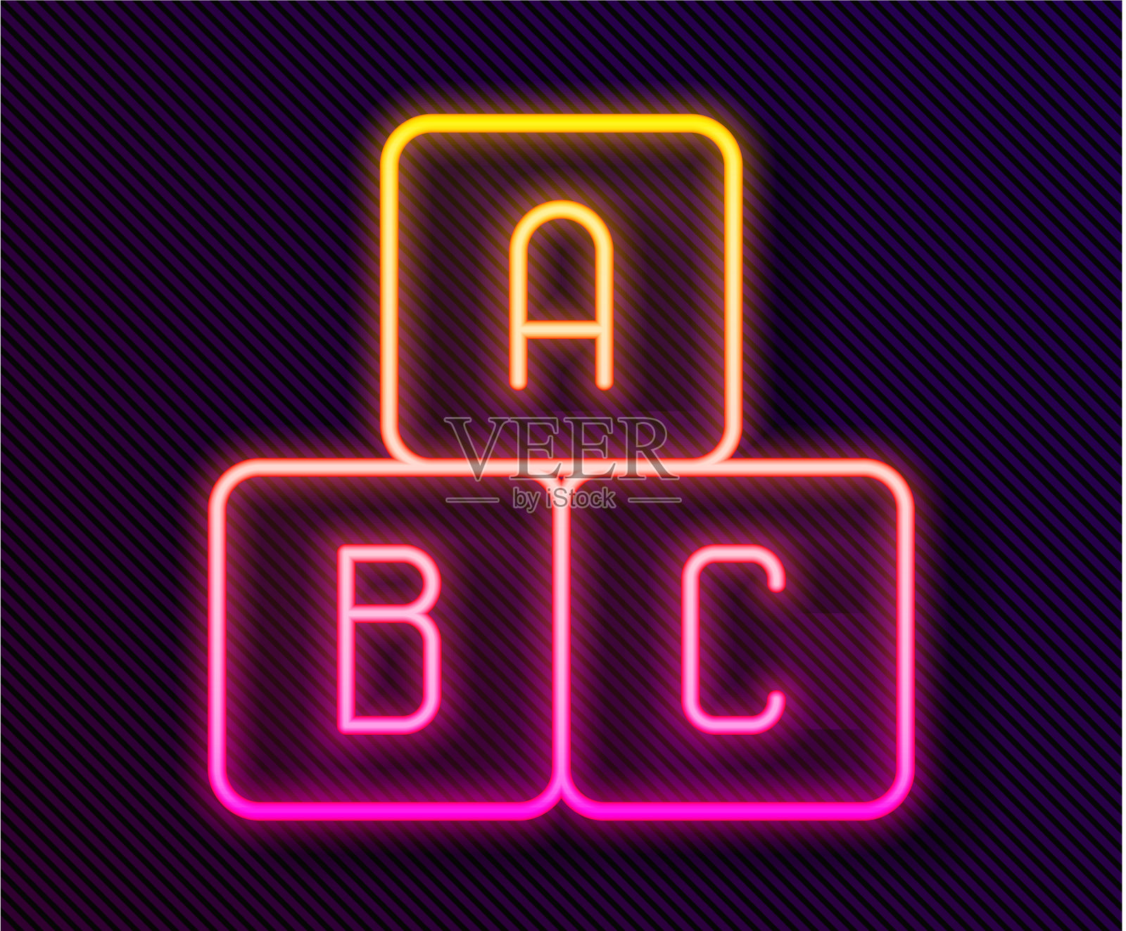 发光的霓虹灯行ABC块图标隔离上插画图片素材