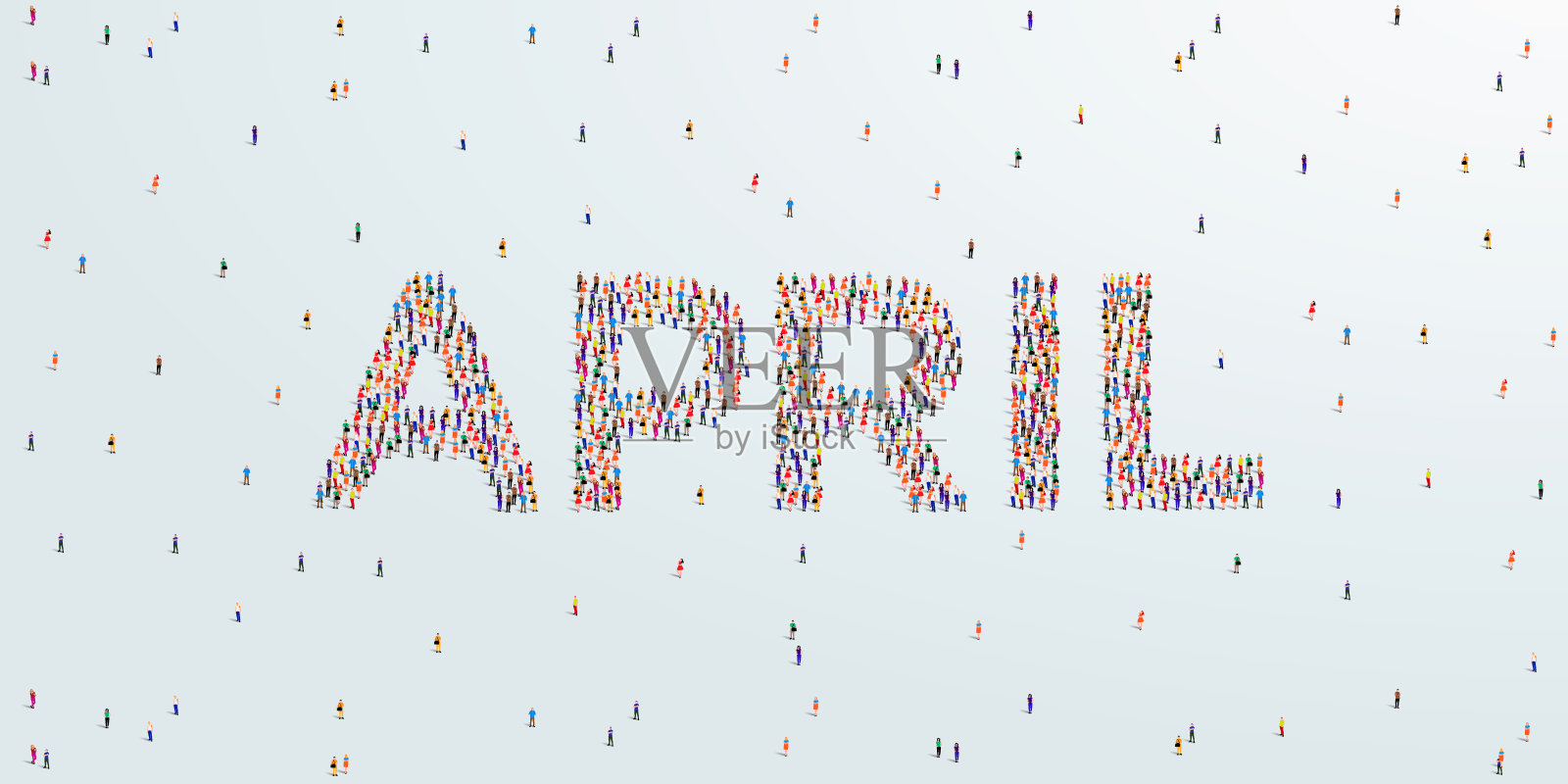 月4月。一大群人组成创造四月。矢量插图。插画图片素材