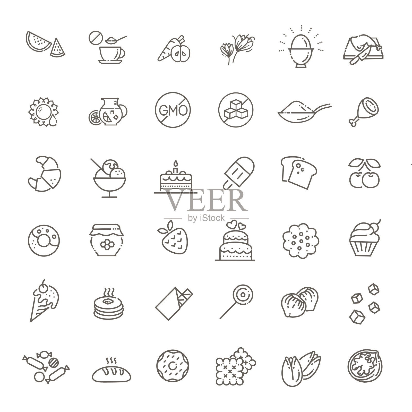 食物和饮料瘦矢量图标设置图标素材