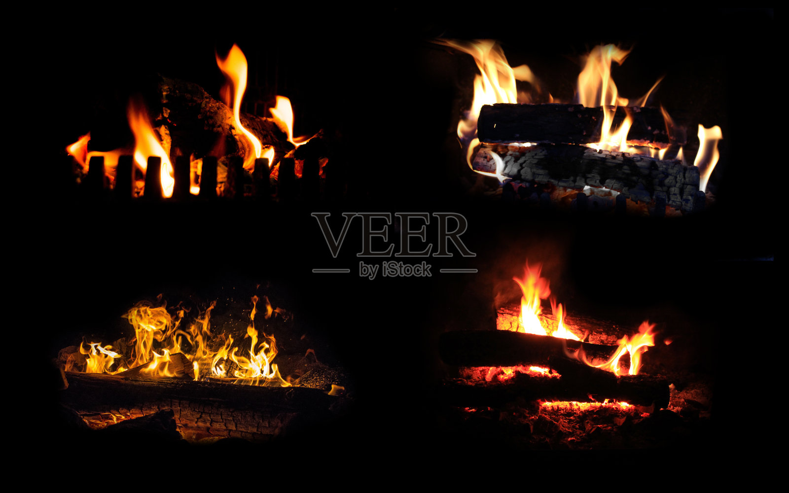壁炉篝火火焰在黑色背景照片摄影图片