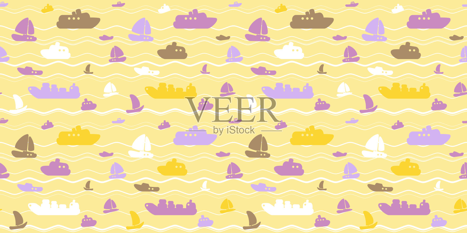 无缝模式与船，游艇和海浪插画图片素材