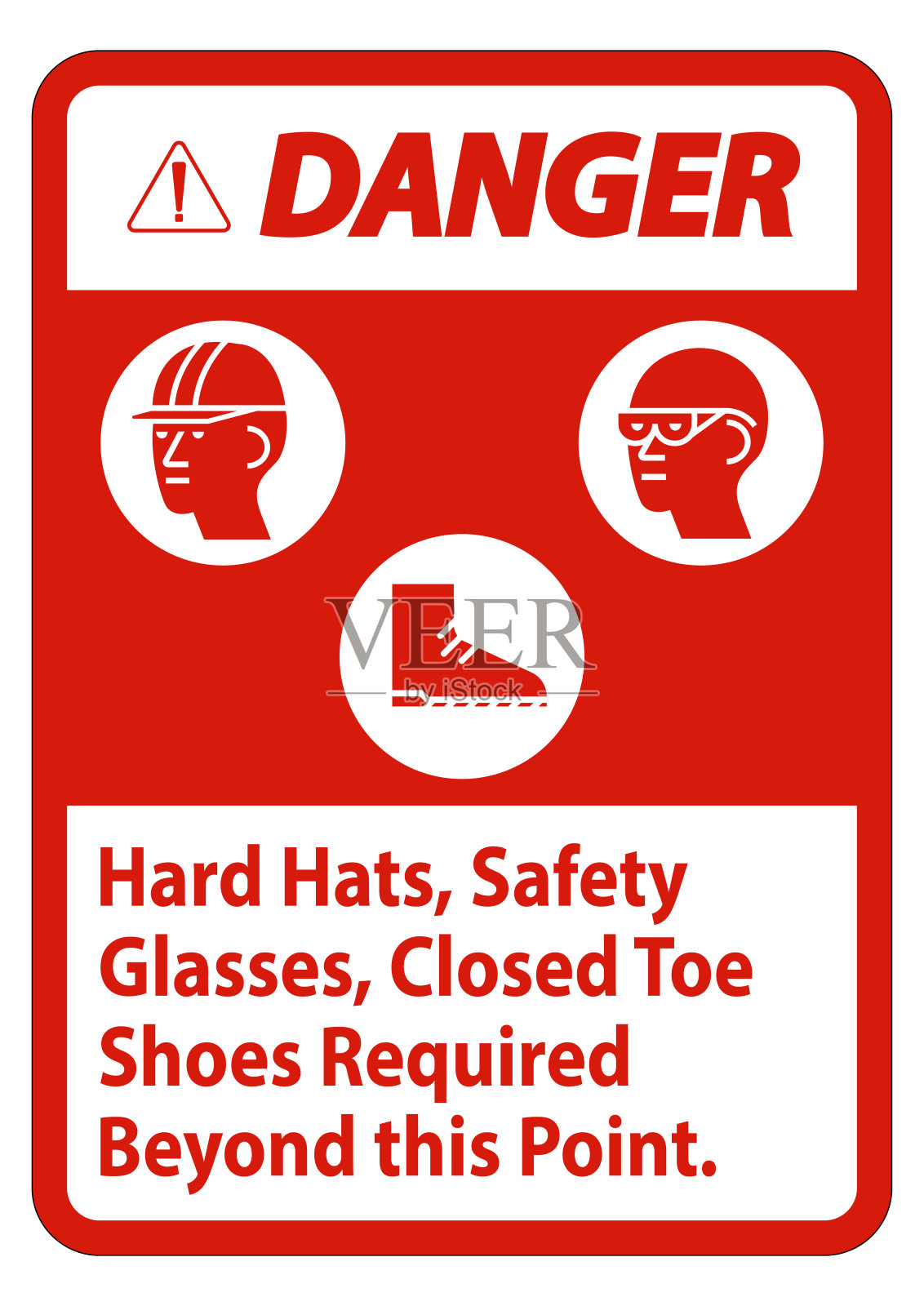 危险标志安全帽，安全眼镜，闭脚趾鞋需要超过这个点插画图片素材